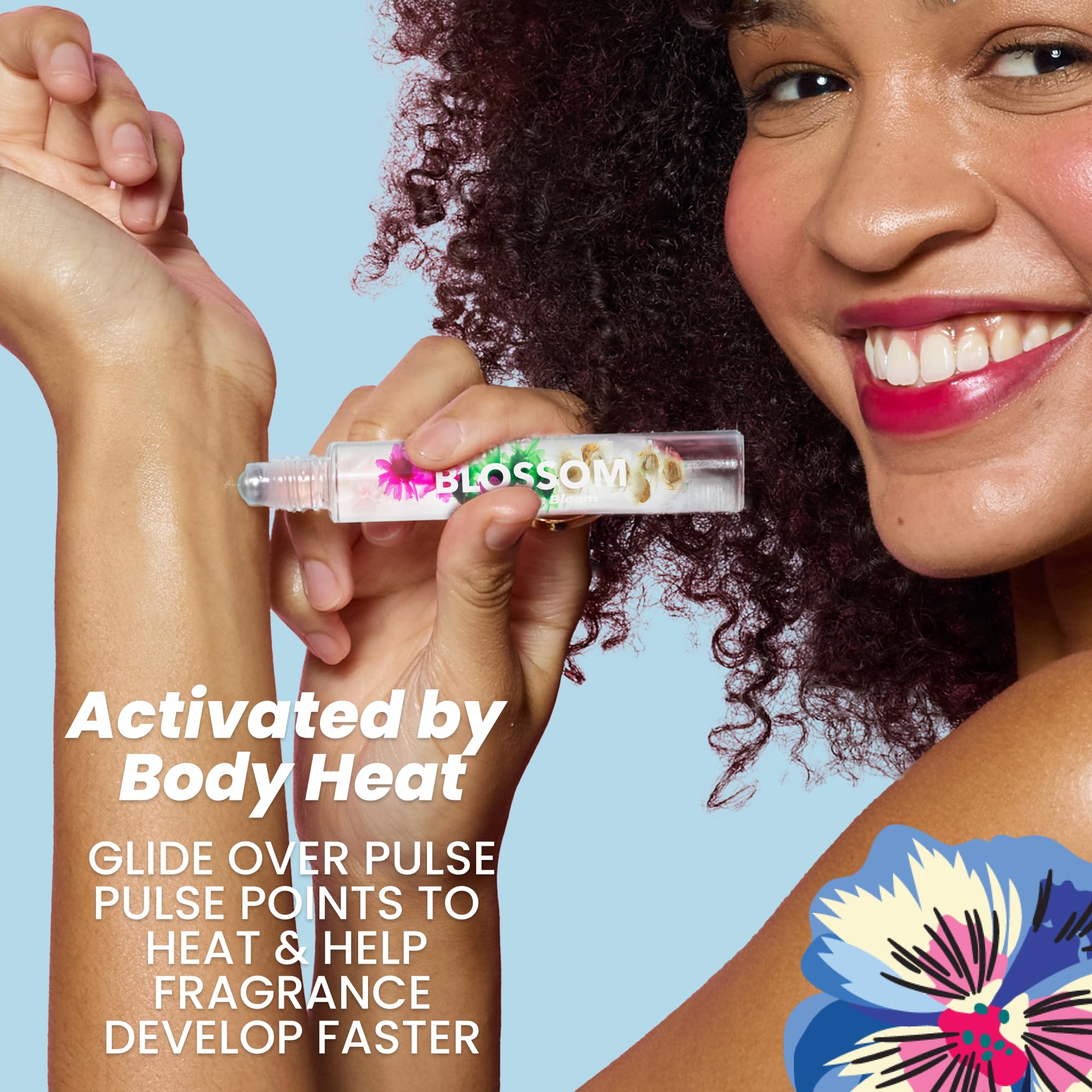 Blossom Roll On Perfume for Women - Alcohol-Free Essential Oil Rollerball Fragrance with Real Flowers, Made in USA, 0.20oz (Lemon, Bergamot, Violet, White Musk) - Cactus Flower Scent | Perfect for Daily Wear, Travel & Gift Giving