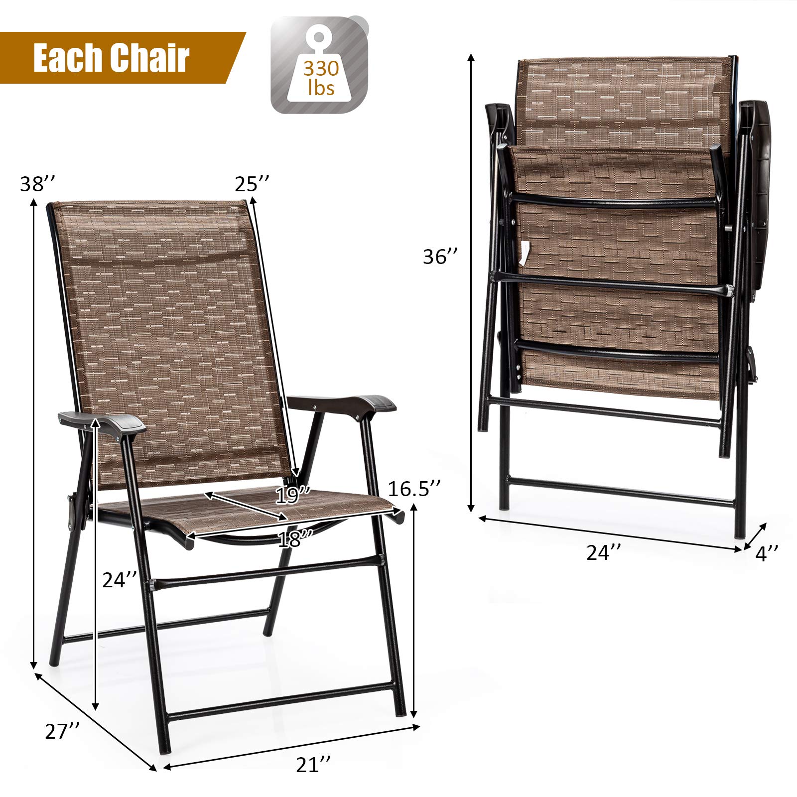 Giantex 2-Pack Folding Patio Dining Chairs with Armrests - Portable Outdoor Camping Chairs for Bistro, Deck, Backyard, Picnic, Beach & Garden Use