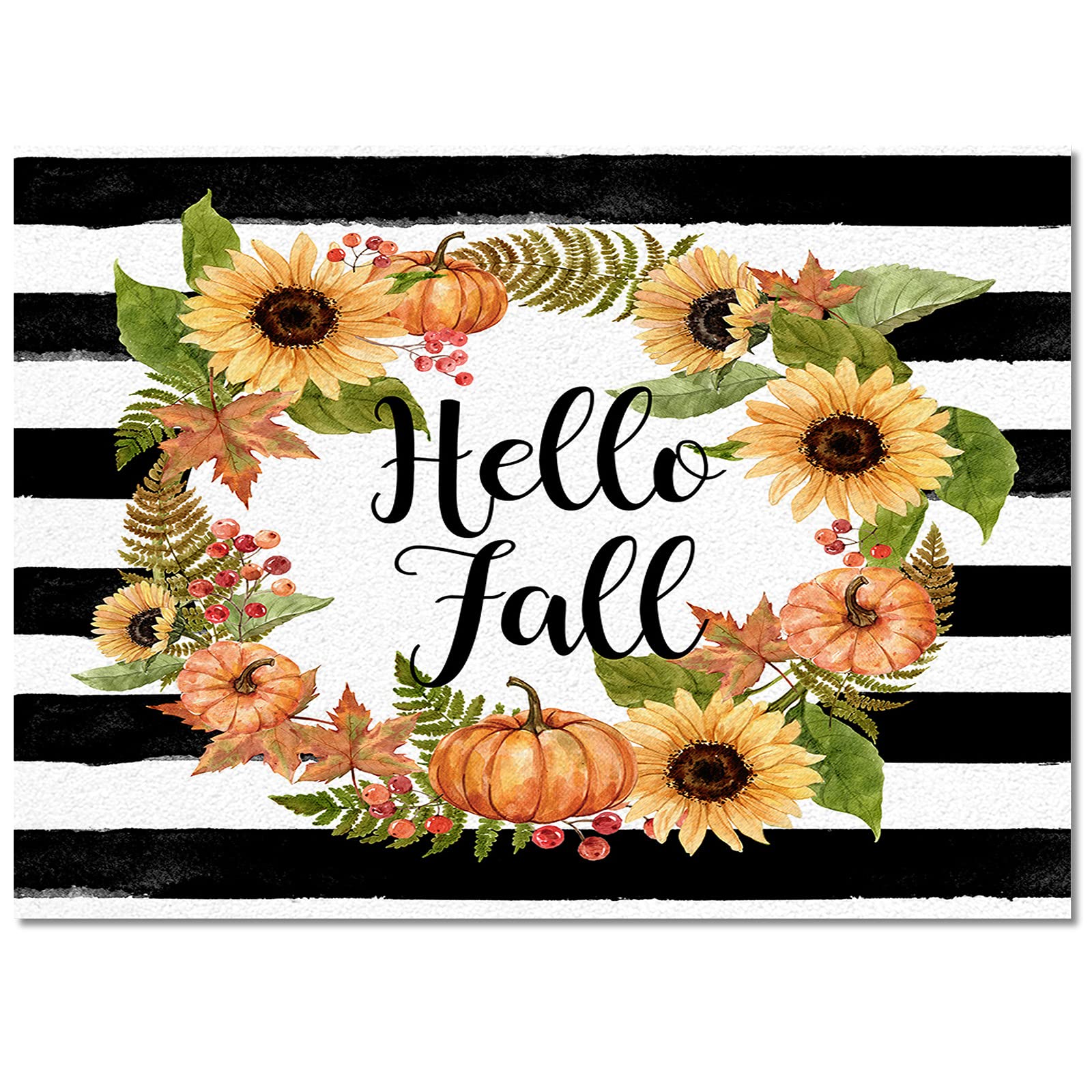 5' x 8' Non-Slip Sunflower Pumpkin Wreath Striped Area Rug - Fall Decor Rectangle Carpet for Living Room, Bedroom & Entryway | Cozy Home Floor Mat for Autumn Season