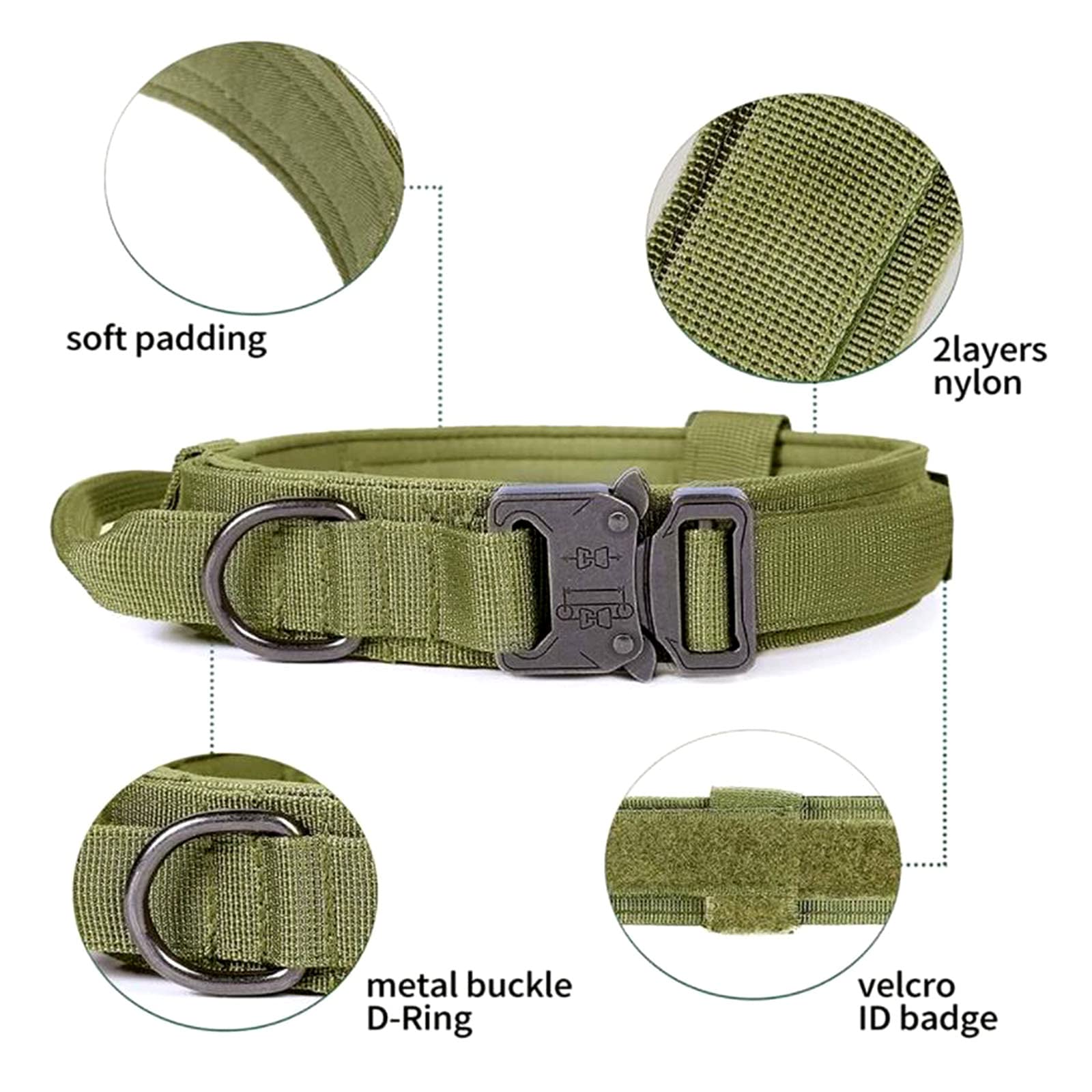 Tactical Dog Collar and Leash Set - Military Grade K9 Collar with Bungee Leash - Adjustable Army Nylon in Khaki - Heavy Duty Metal Buckle for Large Dogs - Perfect for Training, Hiking & Outdoor Adventures