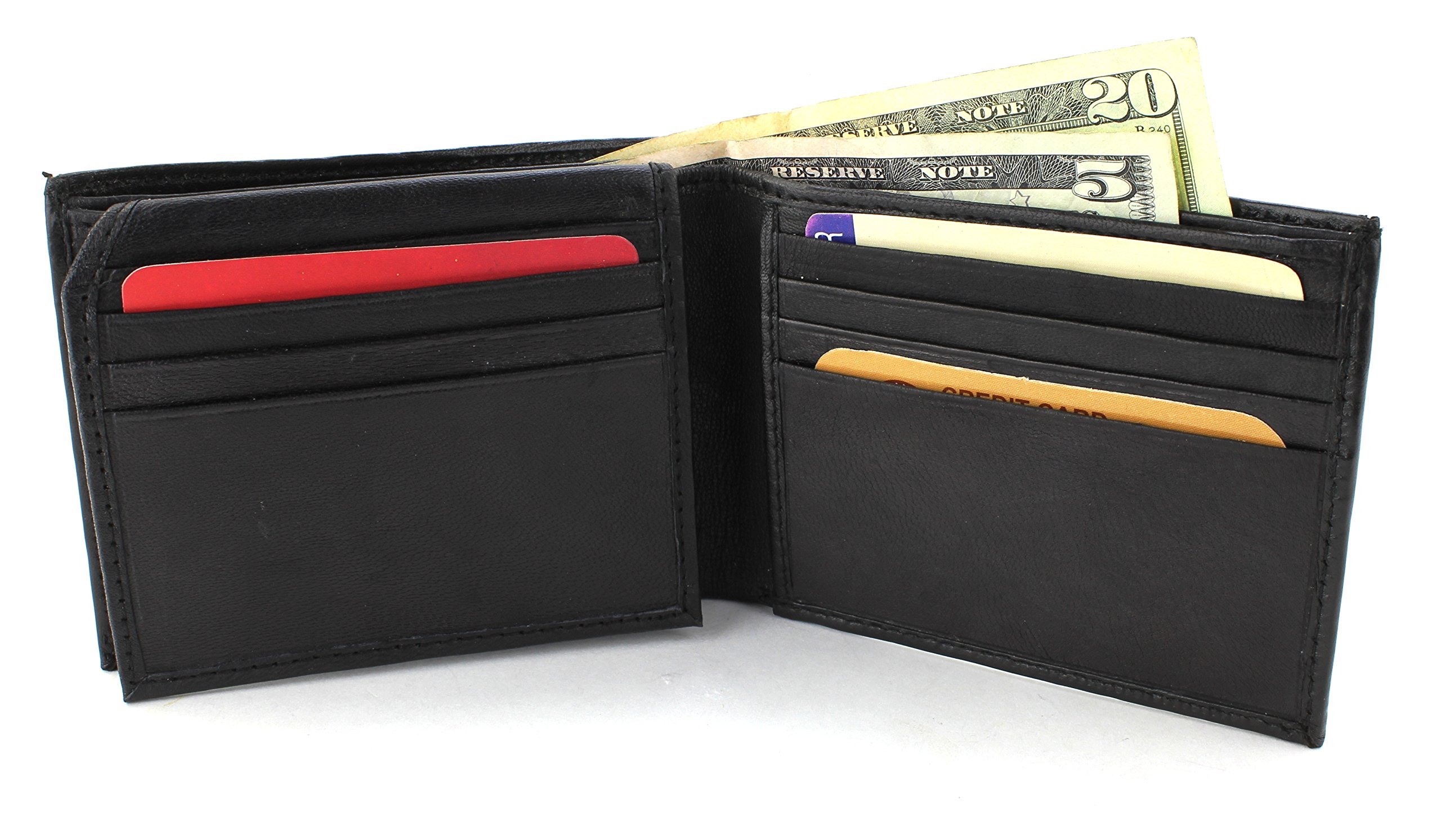 Genuine Leather Bifold Wallet for Men - Slim RFID Blocking Wallet with 12 Card Slots, 2 Cash Compartments & ID Window - Perfect for Everyday Use, Travel & Business (Black)