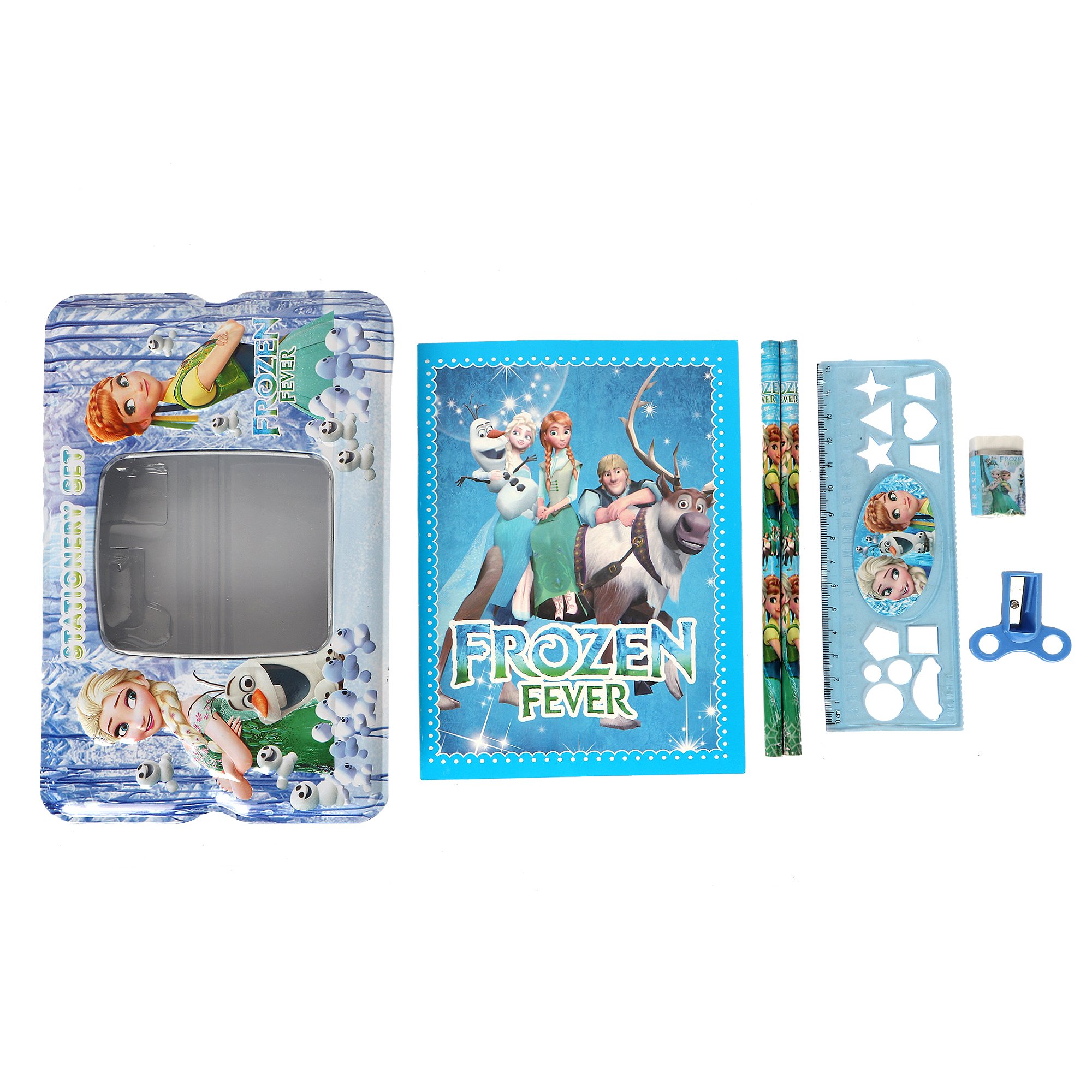 Premium ANG Stationary Set - 2 Pencils, Ruler, Eraser, Sharpener & Notebook - Multi-Color School Supplies for Kids - Perfect for Classroom, Homework & Birthday Gifts - Cartoon Design Unisex Student Essentials