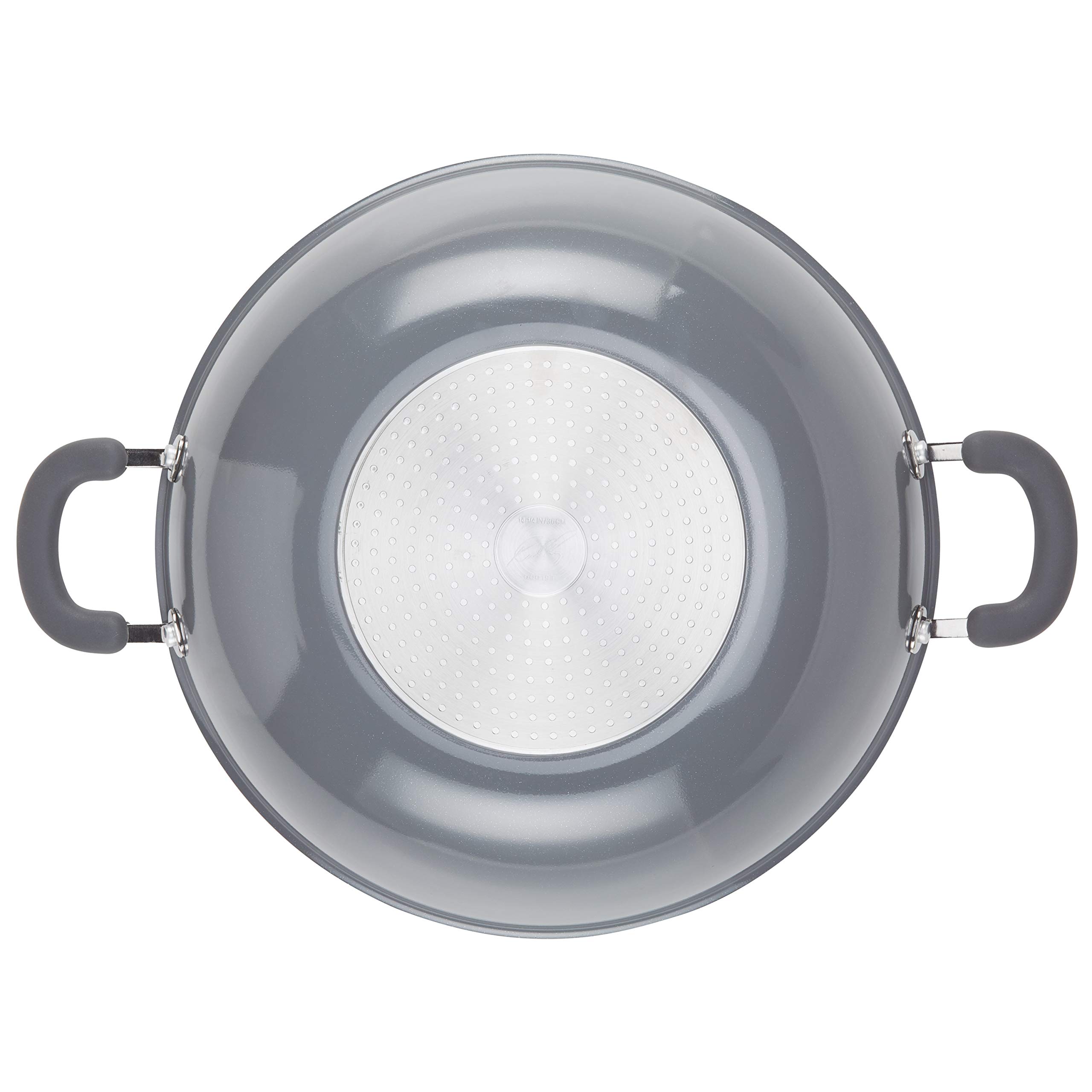Rachael Ray Nonstick Stir Fry Pan - 14.25 Inch Wok with Gray Shimmer Finish - Perfect for Asian Cooking, Sautéing & Healthy Meals - Dishwasher Safe & Oven Safe to 400°F