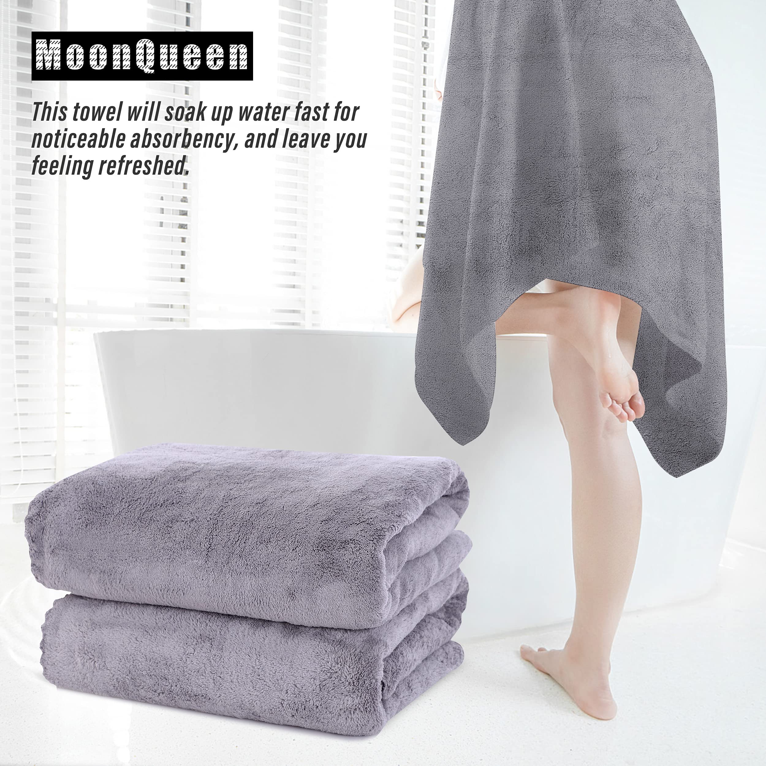 MOONQUEEN 6 Pack Premium Quick Dry Microfiber Bath Towels - Super Absorbent Coral Velvet Towel Set for Bathroom, Gym, Yoga, Spa & Beach - Soft Luxury Towels for Shower, Swimming & Sports (Grey)