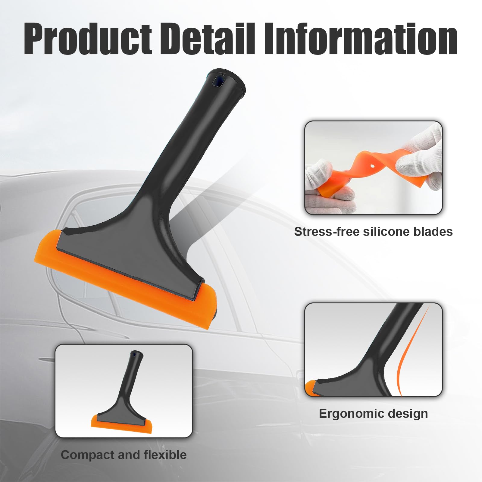 Ziciner 5.9 Inch Small Silicone Window Squeegee - Water Blade Scraper for Car Windshield, Auto Glass, Mirrors & Home Cleaning - Non-Slip Handle Multi-Purpose Cleaner (Black) - Perfect for Rainy Days, Car Wash & Household Window Cleaning