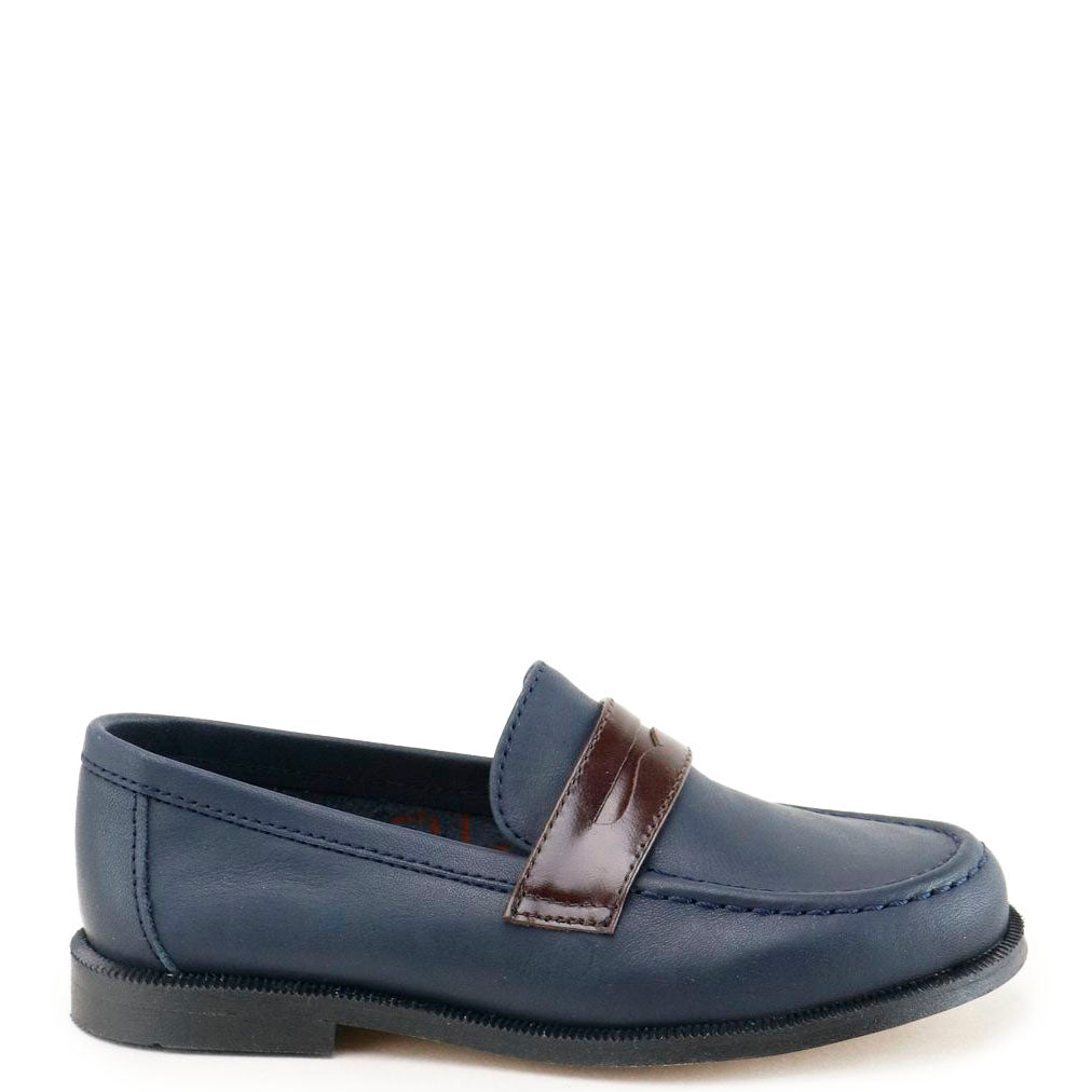 Premium Navy & Brown Penny Loafers for Men - Classic Comfortable Slip-On Shoes for Business, Casual & Office Wear