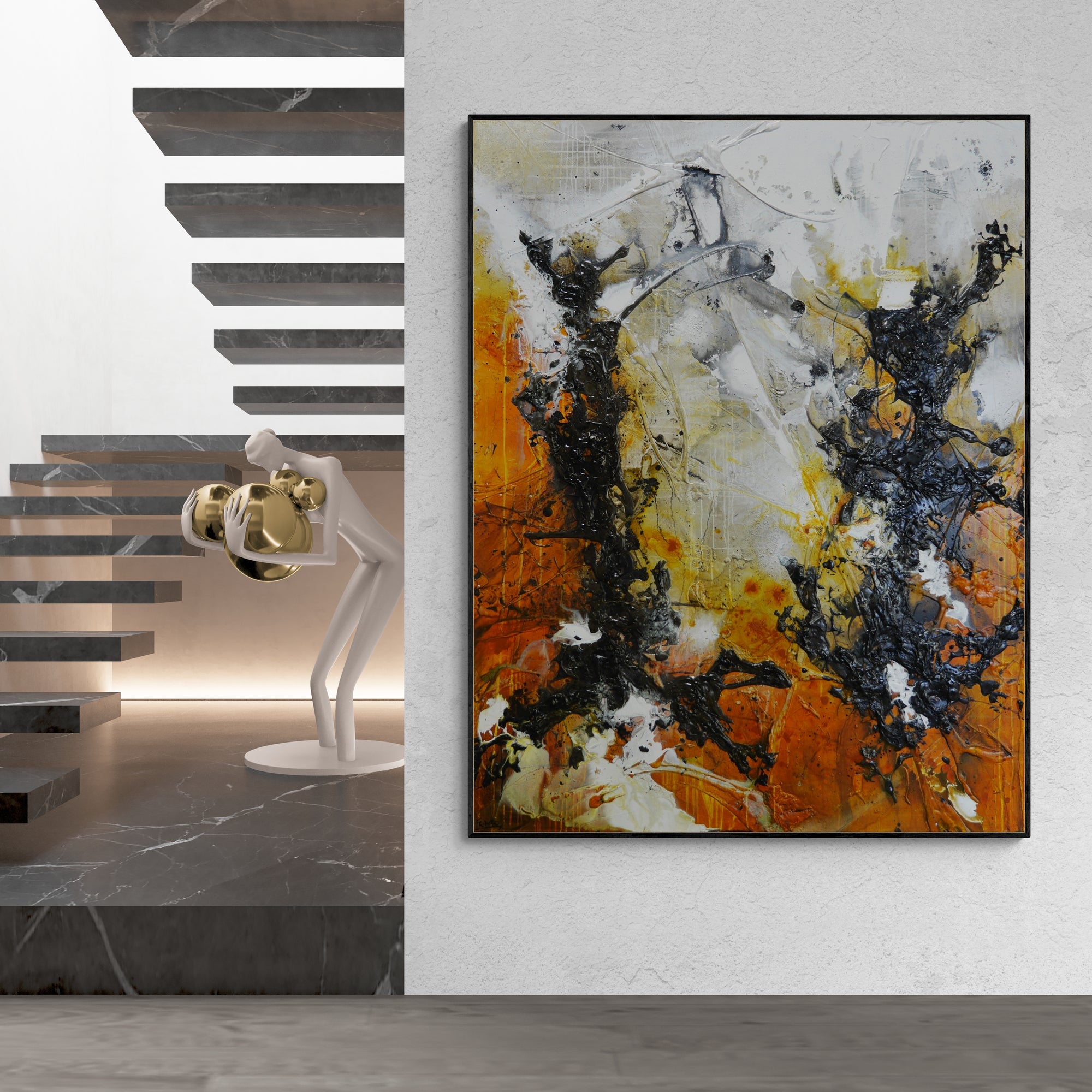 140cm x 180cm Sienna and Slate Textured Abstract Wall Art Canvas Painting - Perfect for Living Room, Bedroom, and Office Decor