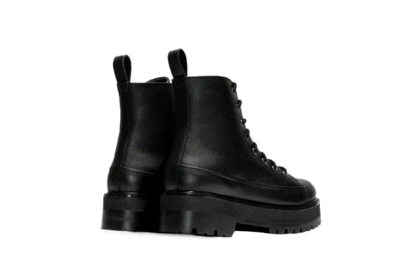 Chunky Unisex Vegan Combat Boots - Black Lace Up Ankle Boots for Men & Women | Perfect for Streetwear, Goth Fashion & Everyday Wear