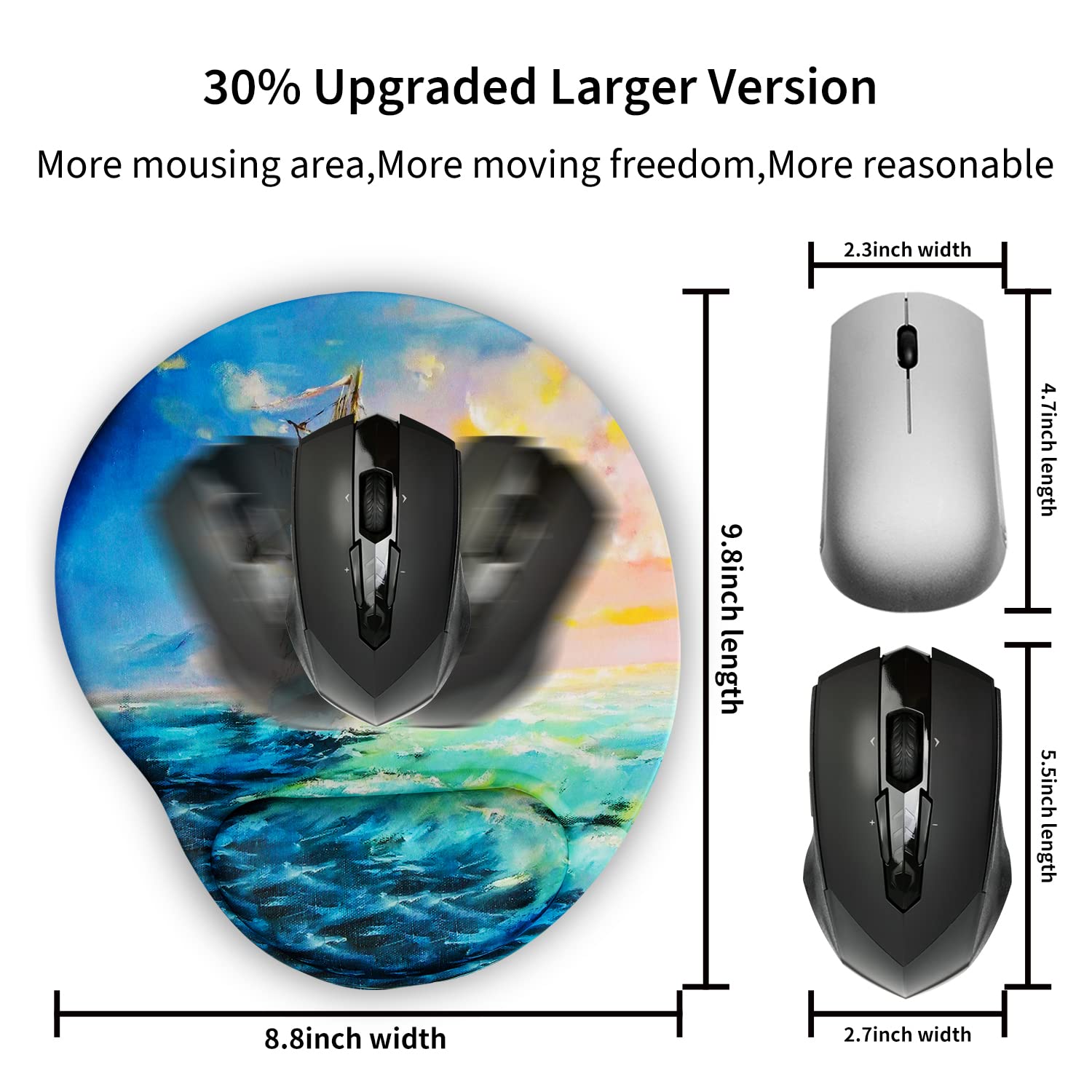 Ergonomic Mouse Pad with Wrist Support - Non-Slip PU Base Comfort Cushion for Pain Relief - Perfect for Office, Gaming & Laptop Use - Home & Work Computer Accessories (Sailboat Design)
