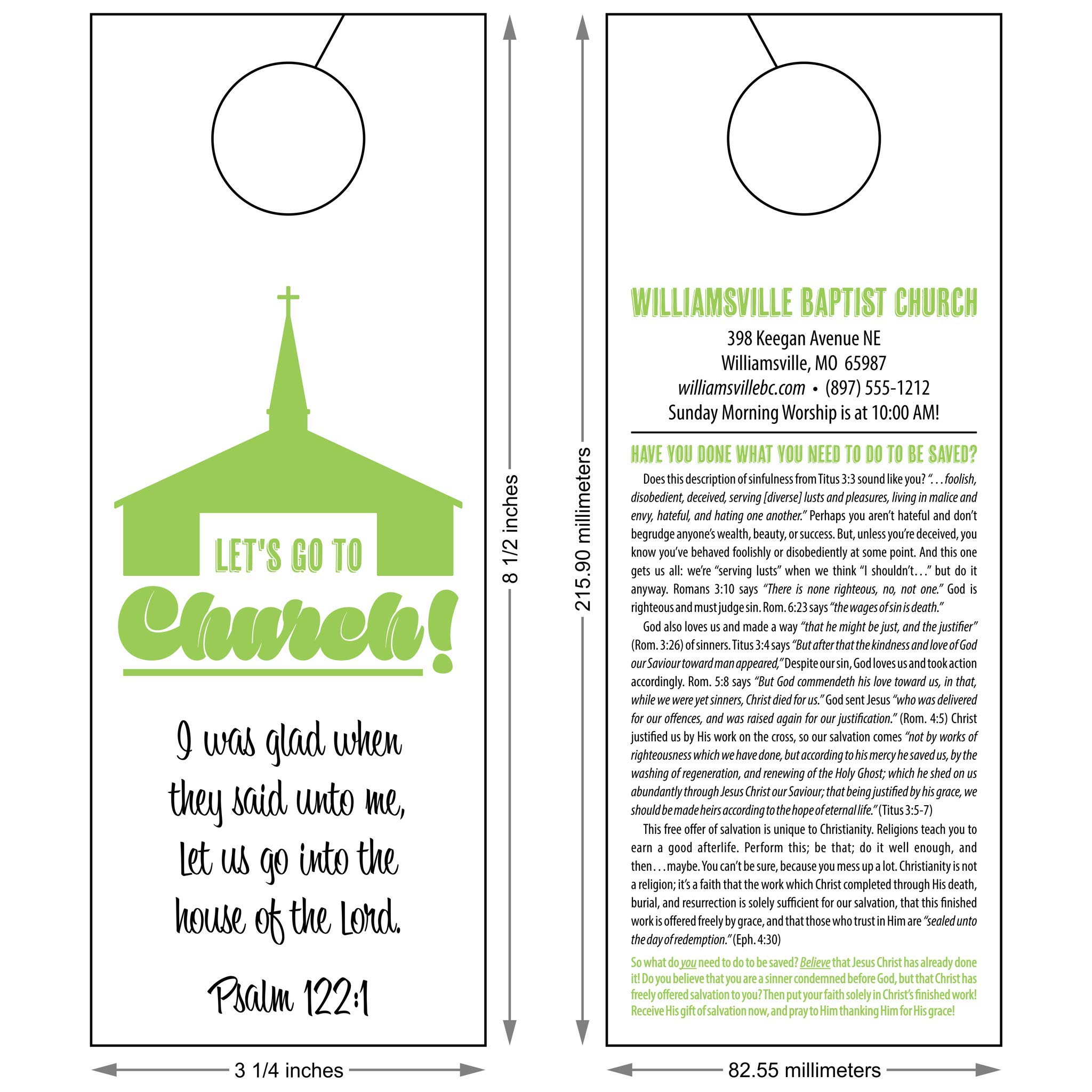 Custom Church Outreach & Evangelism Door Hangers - 8.5