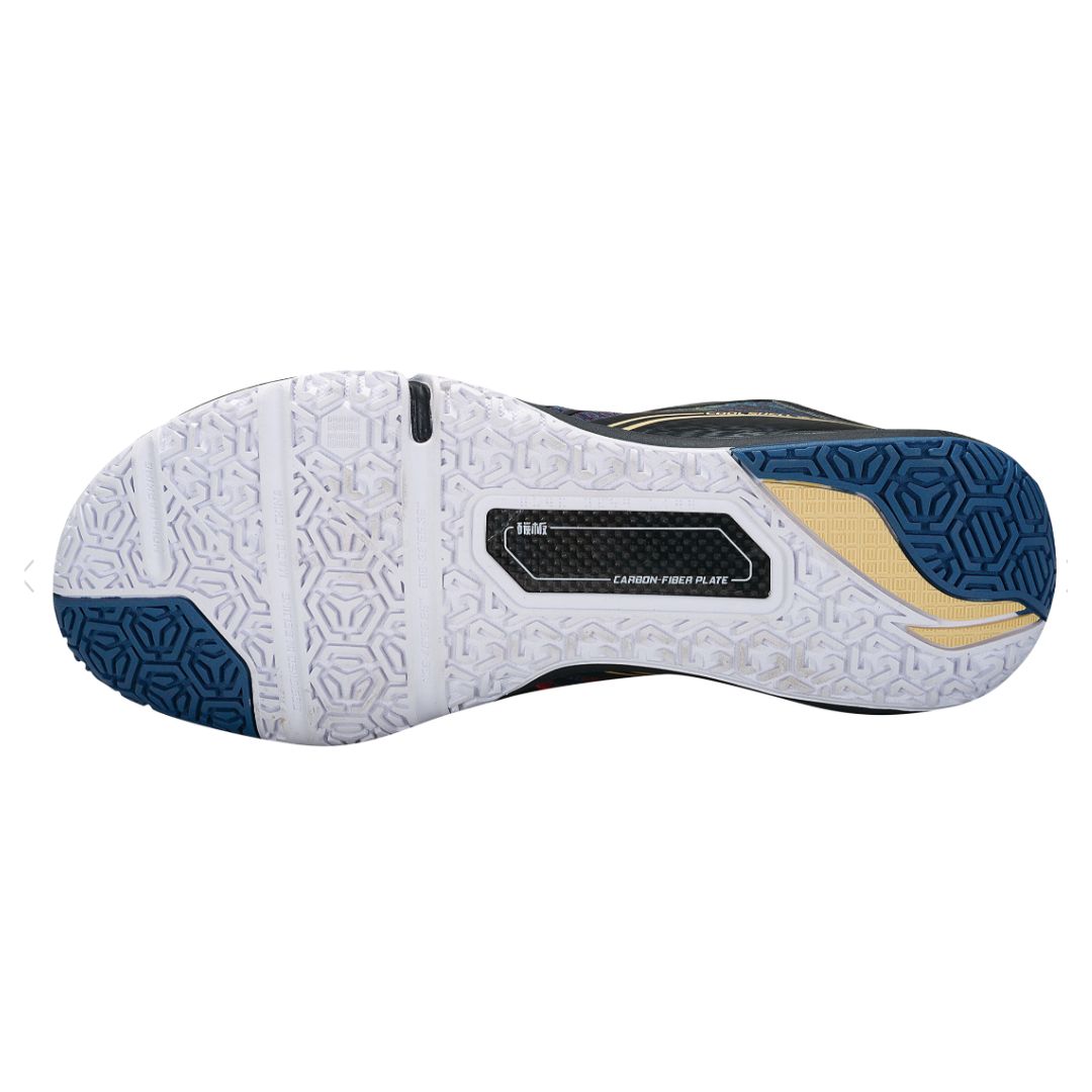 Li Ning Saga II Pro Badminton Shoes for Men & Women - Lightweight Court Shoes with Non-Slip Sole [Black/China Blue] AYAT003-4 | Perfect for Professional Badminton Matches & Indoor Sports Training