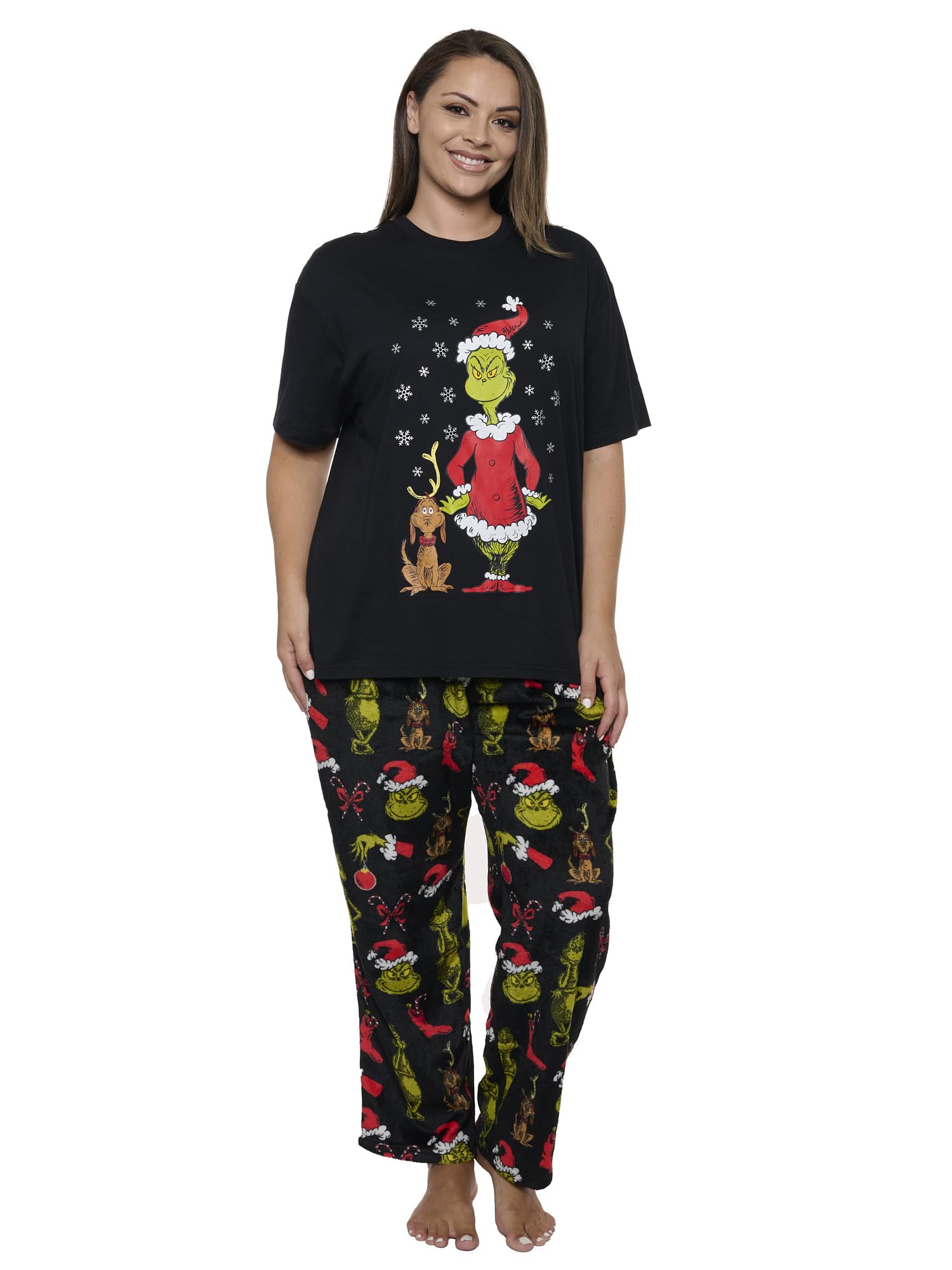 Women's Christmas Dr. Seuss Pajama Set - Cozy Minky Plush Pants & T-Shirt - Holiday Sleepwear for Festive Nights & Gift Giving