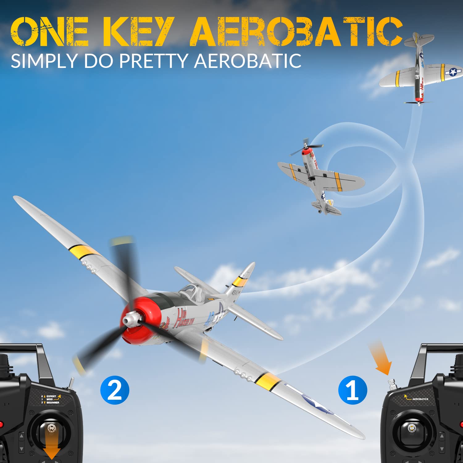 VOLANTEXRC P-47 Thunderbolt RC Plane for Beginners - 4CH WWII Warbird with Aileron, 2.4Ghz Remote Control Airplane | Xpilot Self-Righting & One Key Aerobatic | Ready-to-Fly (RTF) | Perfect Gift for Adults & RC Hobbyists | Great for Outdoor Flying, Backyard Practice & Aerial Photography