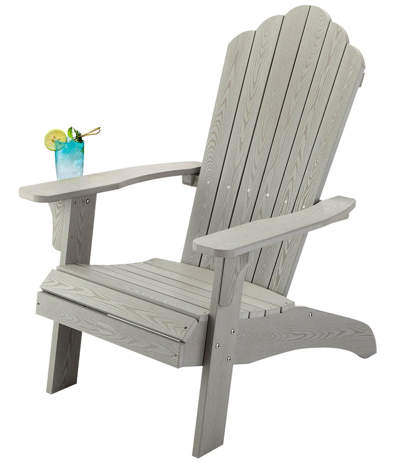 **hOmeHua Oversized Weather-Resistant Plastic Adirondack Chair with Cup Holder - Easy to Assemble & Maintain, Comfortable Outdoor Patio Furniture for Backyard, Deck, Fire Pit, Poolside & Garden (Gray)**