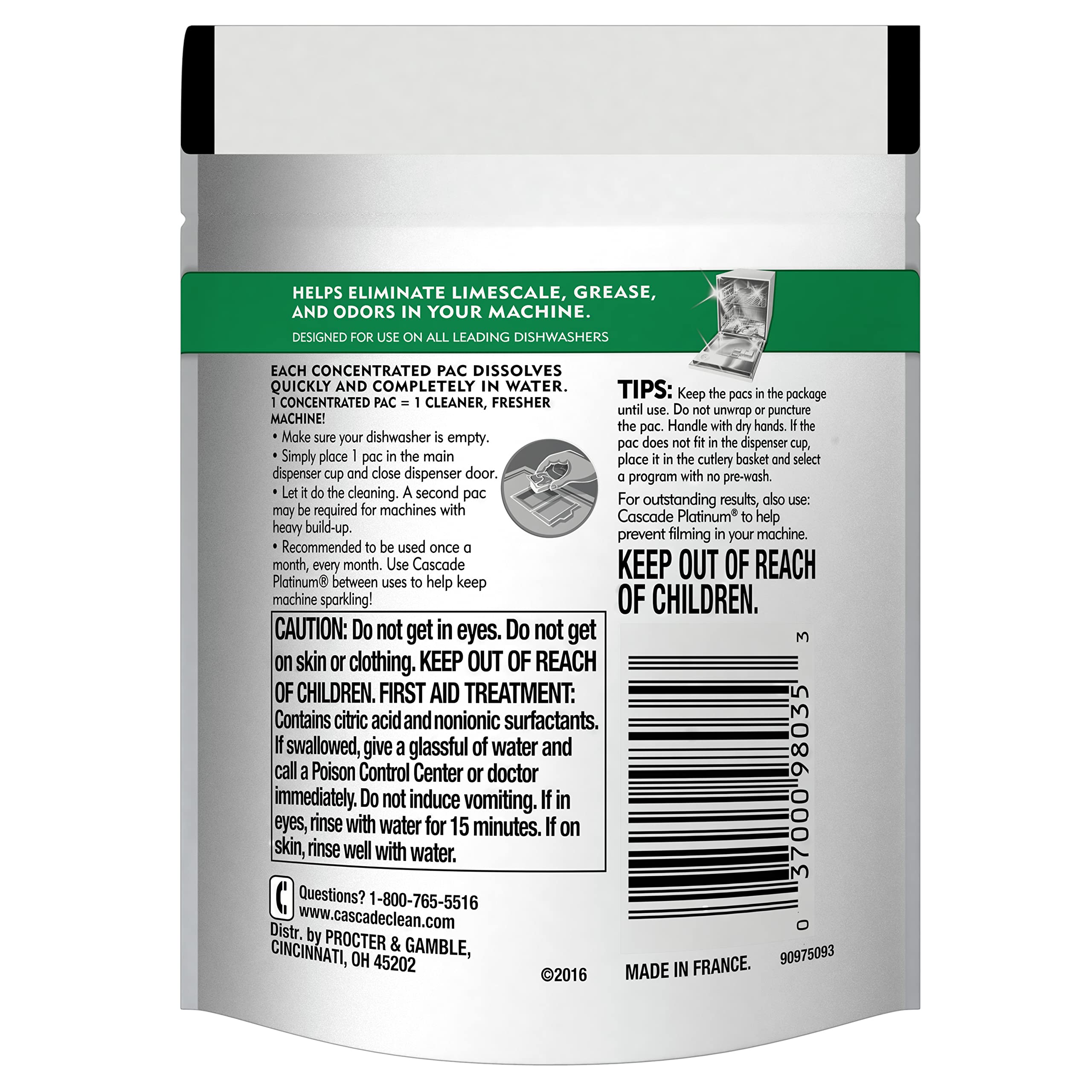 Cascade Platinum Dishwasher Cleaner Pods - 6 Count | Deep Cleaning & Stain Removal for Sparkling Dishes | Perfect for Daily Dishwashing & Tough Grease