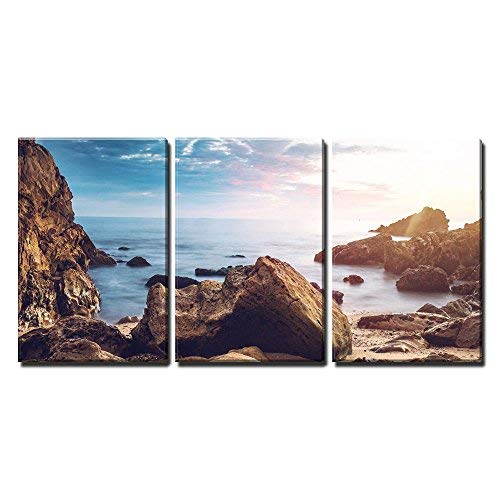 wall26 - 3 Piece Canvas Wall Art - Sunset Seascape with Rock Formations - Modern Stretched Framed Ready to Hang Home Decor - 16