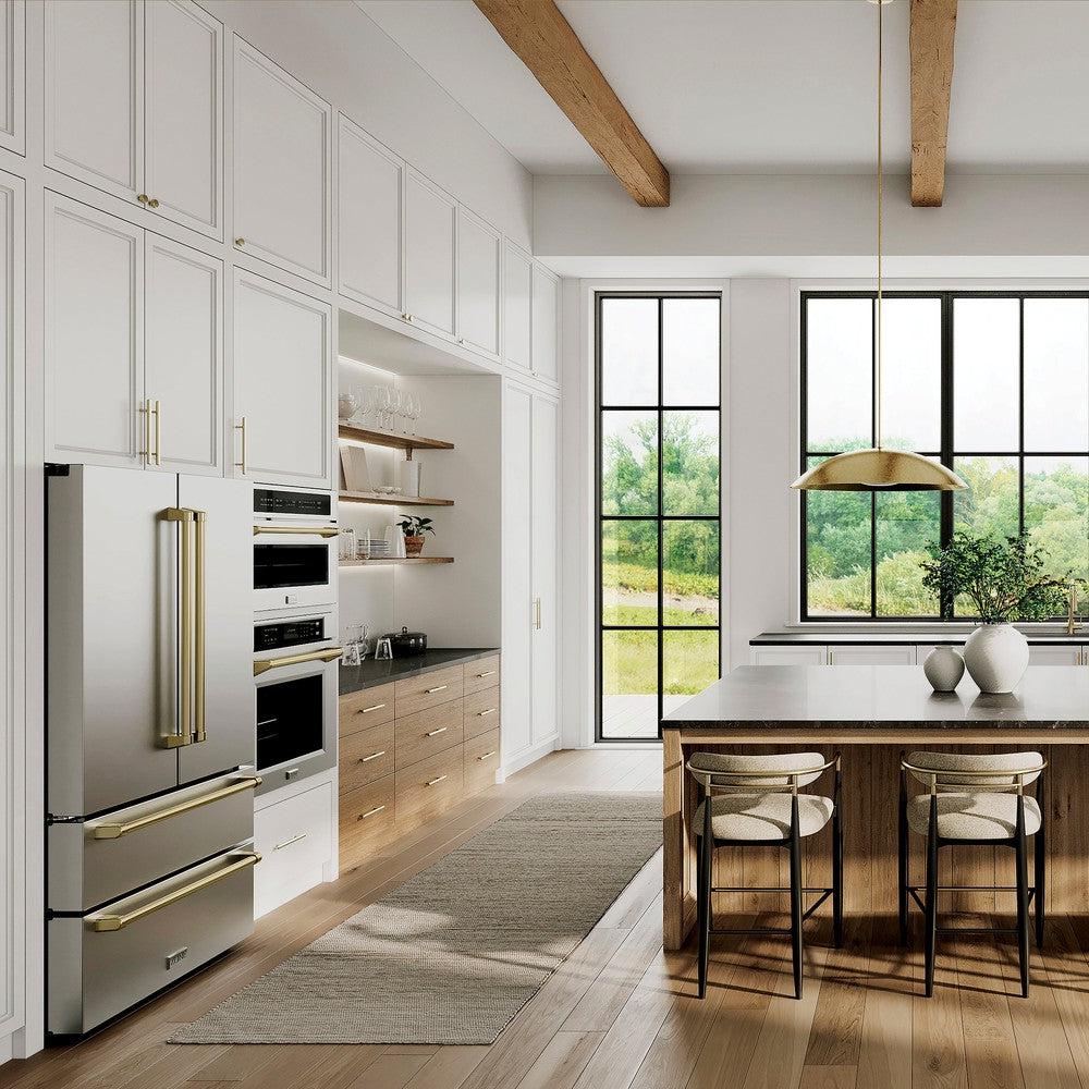 ZLINE Autograph Edition 36 Inch Counter Depth French Door Refrigerator - 22.5 cu ft Stainless Steel with Ice Maker & Champagne Bronze Handles | Fingerprint Resistant | Perfect for Modern Kitchens & Open Concept Homes (RFMZ 36 CB)