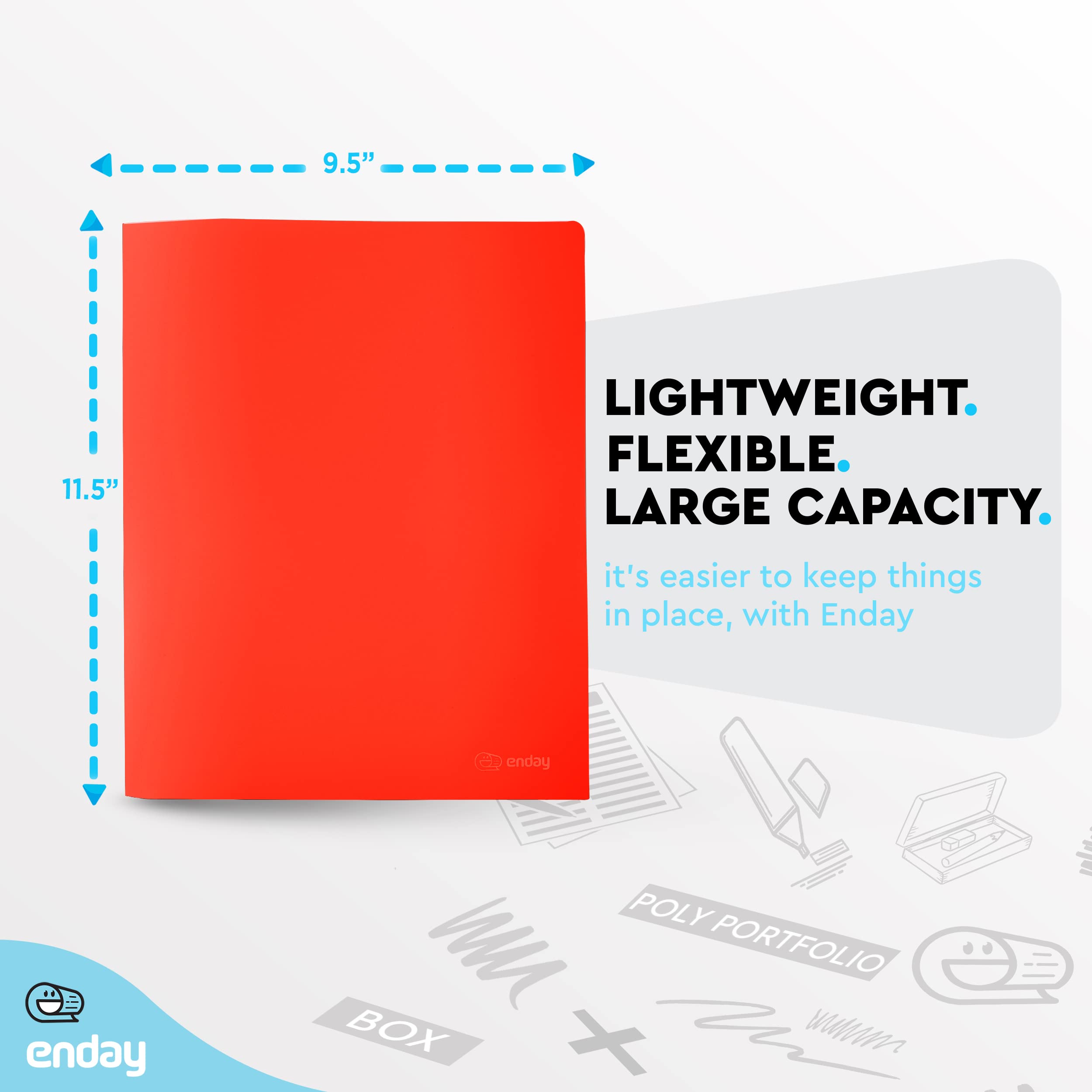 Enday 2-Pocket Plastic File Folders - Letter Size, Heavy Duty Poly Portfolio for School & Office (Red, Purple, Green, Blue, Pink, Grey) - Organize Documents, Homework & Office Papers