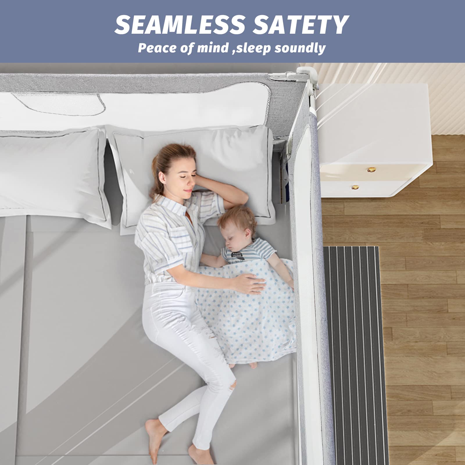 Upgraded FAMILL Bed Rail for Toddlers & Kids - Safety Guard for Queen, King, Full & Twin Size Beds - Sturdy U-Shape Base - 39