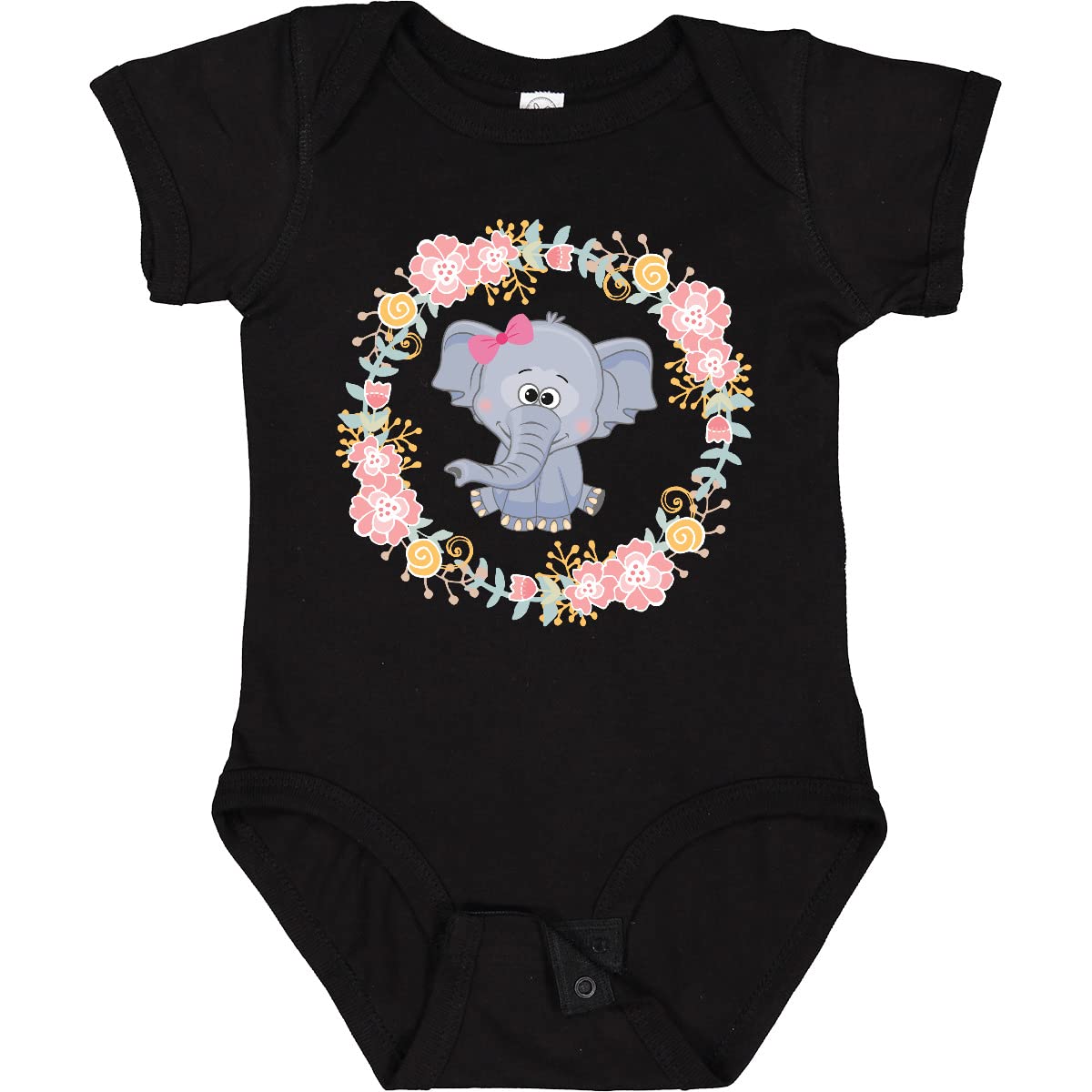 Inktastic Girl Elephant Rose Wreath Baby Bodysuit - Cute Animal Print Onesie for Newborns & Infants - Perfect for Baby Showers, Birthdays & Photo Shoots