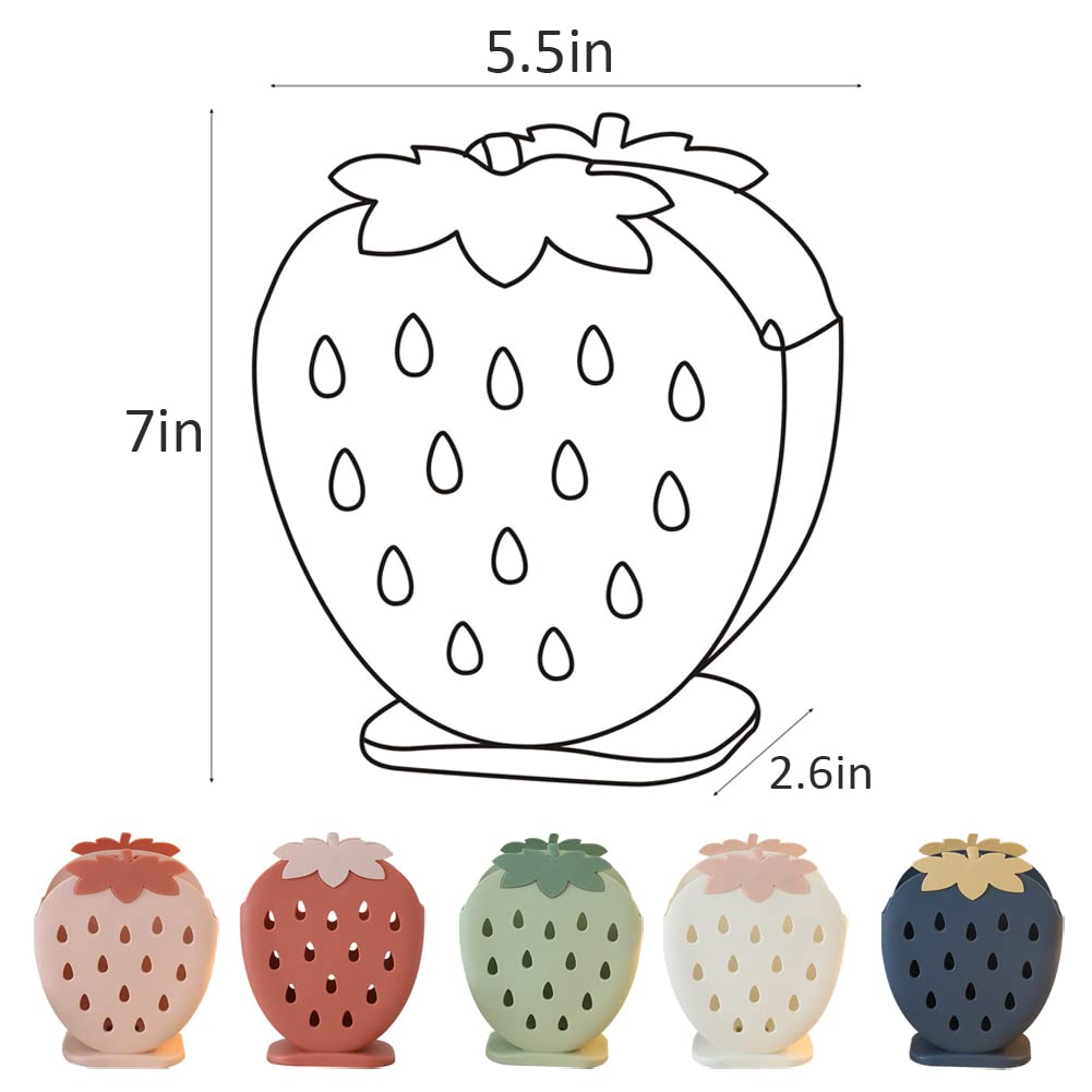 WAYUTO 2-Pack Plastic Strawberry Pen Holder & Utensil Organizer - Multi-Purpose Storage Rack for Pens, Chopsticks, Spoons, Forks - Kitchen Countertop & Study Desk Accessory (Pink/Red) - Perfect for Office, Dorm, and Home Organization