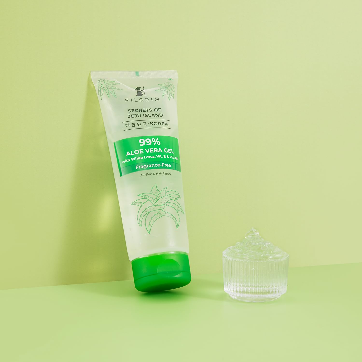 PILGRIM Korean 99% Pure Aloe Vera Gel 200ml with Vitamin E & B5 - Hydrating Face Moisturizer & Hair Conditioner for Dry Skin & Frizzy Hair - Paraben Free, Sulfate Free, Fragrance Free - Perfect for Sunburn Relief, Daily Skincare & Hair Treatment