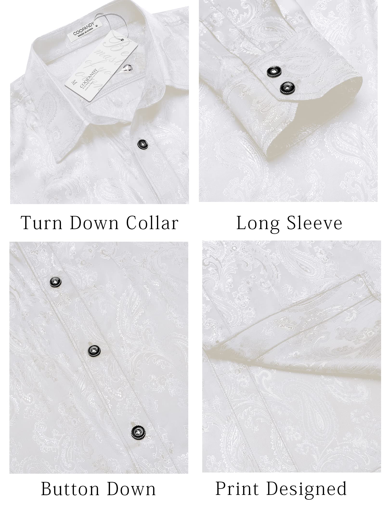 COOFANDY Men's Silk Satin Dress Shirt - Long Sleeve Floral Printed Button Down Shirt for Wedding, Party & Prom | Formal Occasions, Business Meetings & Special Events
