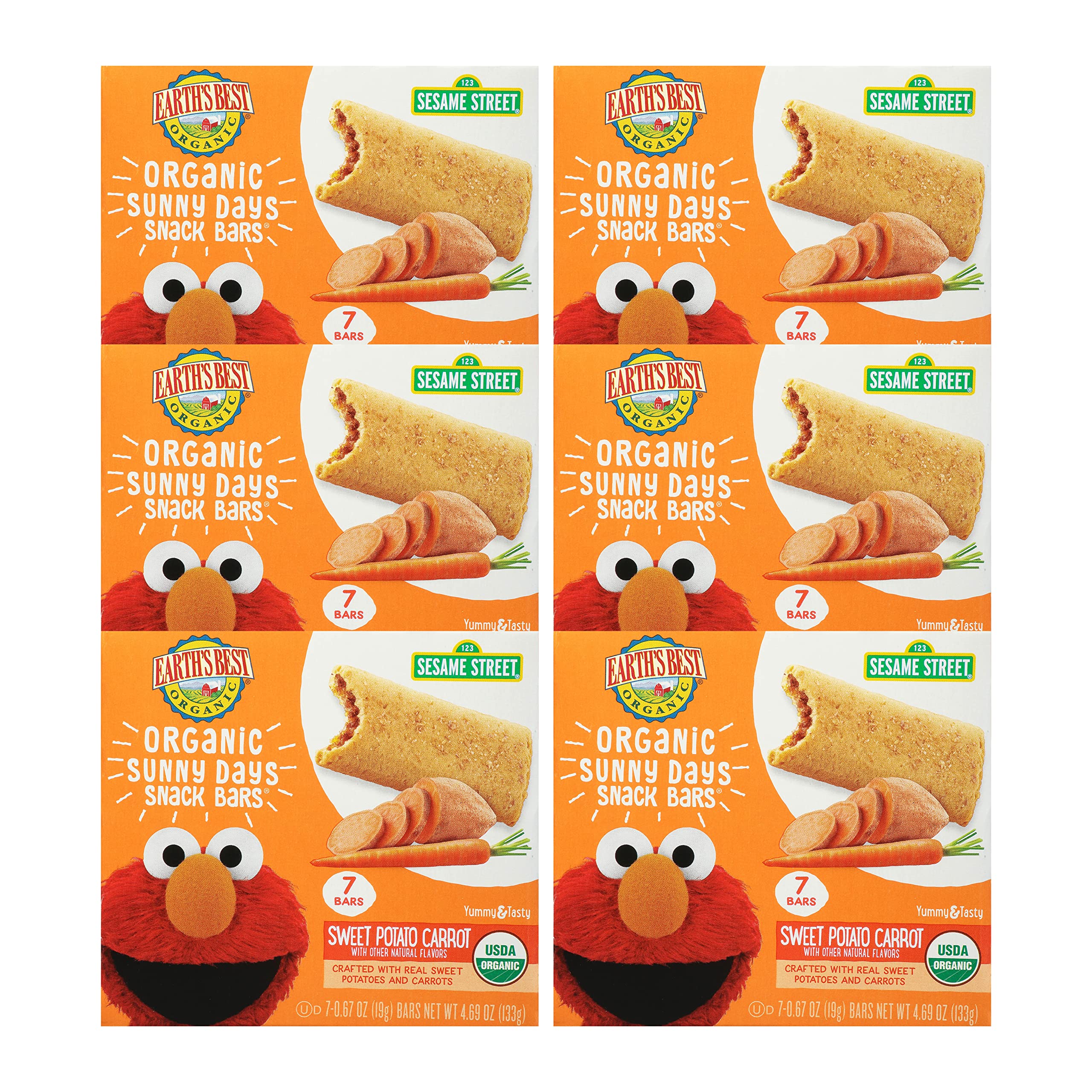 Organic Sesame Street Toddler Snack Bars - Sweet Potato & Carrot Flavored | Earth's Best Kids Snacks for Ages 2+ | 7 Bars per Box (Pack of 6) | Healthy On-the-Go Snack for Preschool, Travel & Lunchboxes