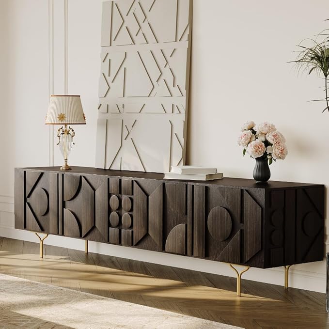 Vintage Mid Century Modern TV Stand with Storage - Wooden Media Console for Living Room, Bedroom & Home Theater Entertainment Center