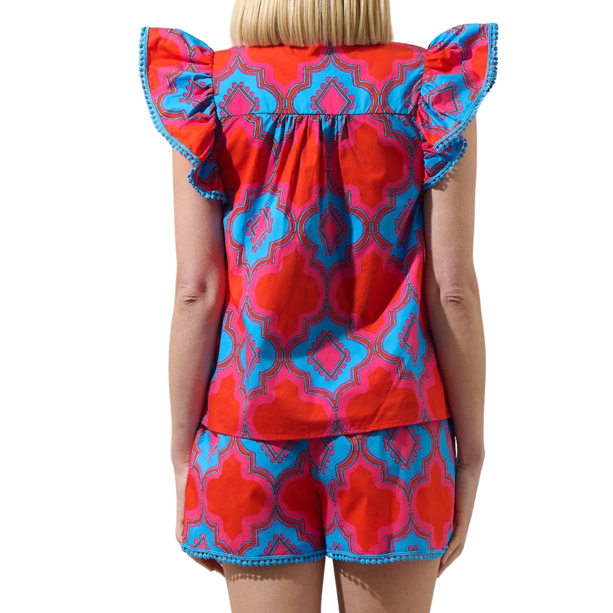 Devany Women's Mix Media Carya Ruffle Poplin Blouse - Elegant Floral Print Summer Tops for Casual Wear & Office Outfits