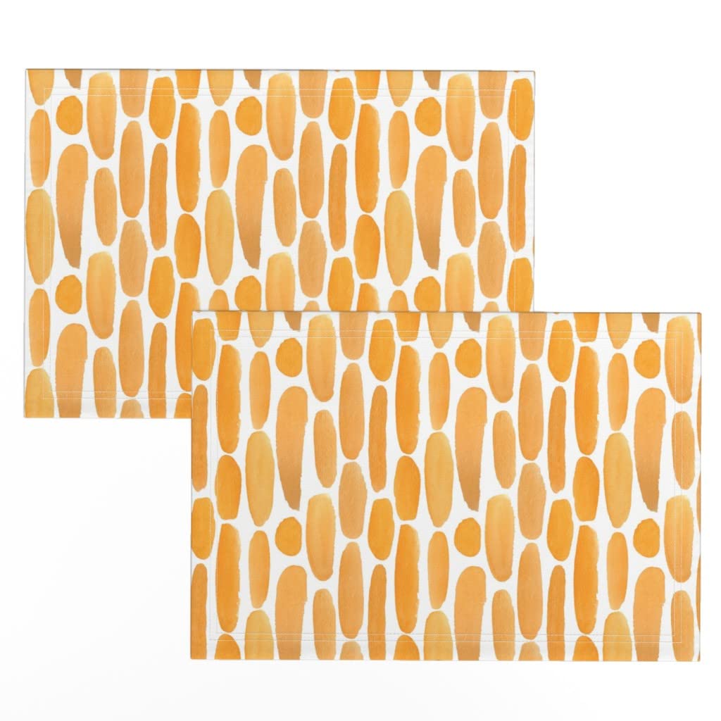 Spoonflower Linen Cotton Canvas Placemats Set of 2 - Orange Watercolor Abstract Design, Tangerine Print Table Mats for Dining Room Decor, Kitchen Table Setting & Home Entertaining