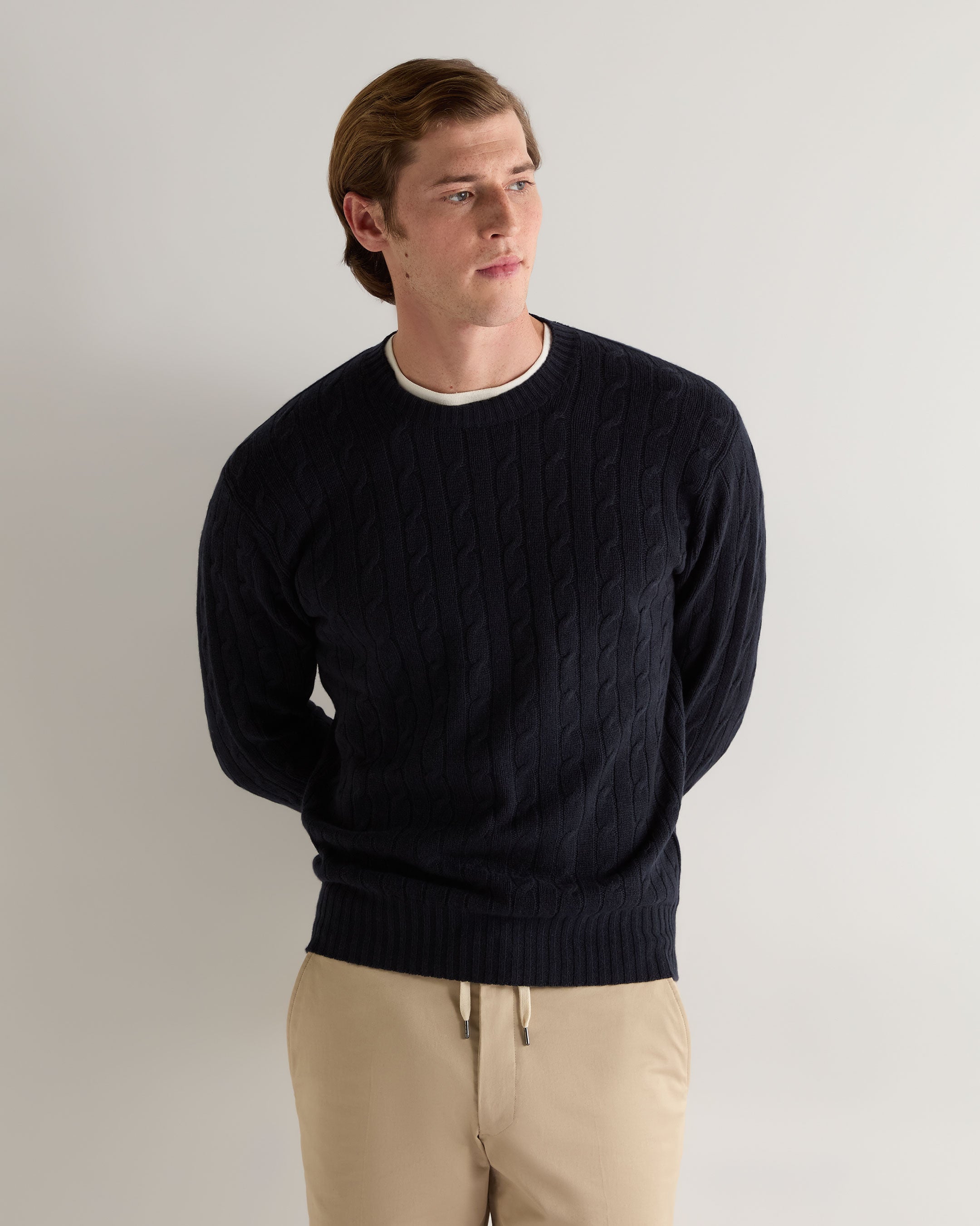 Premium Men's Cashmere Sweater - Soft & Warm Navy Blue Cable Knit Jumper for Winter | Office, Casual & Holiday Wear