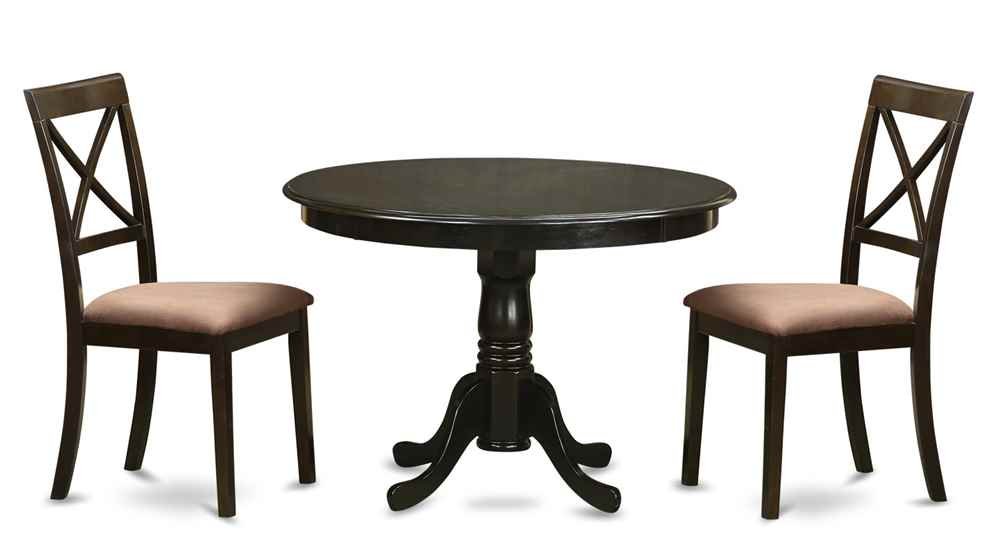 East West Furniture ANBO3-CAP-C 3-Piece Round Kitchen Table Set with Pedestal Base & 2 Linen Fabric Chairs - Space-Saving Dining Set for Small Spaces, 36x36 Inches, Cappuccino - Perfect for Apartments, Breakfast Nooks & Cozy Dining Areas