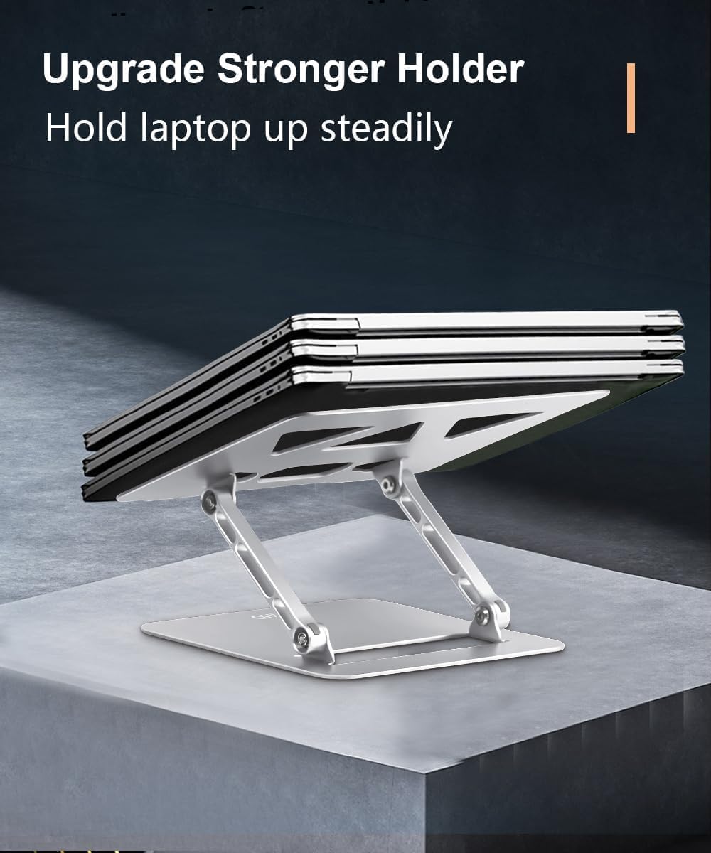 Adjustable Foldable Aluminum Laptop Stand for Desk - Portable Laptop Riser Holder for MacBook Air Pro, HP, Lenovo, Dell, Samsung Chromebook (10-15.6 Inch, Silver) - Perfect for Home Office, Gaming, and Workstation Setup