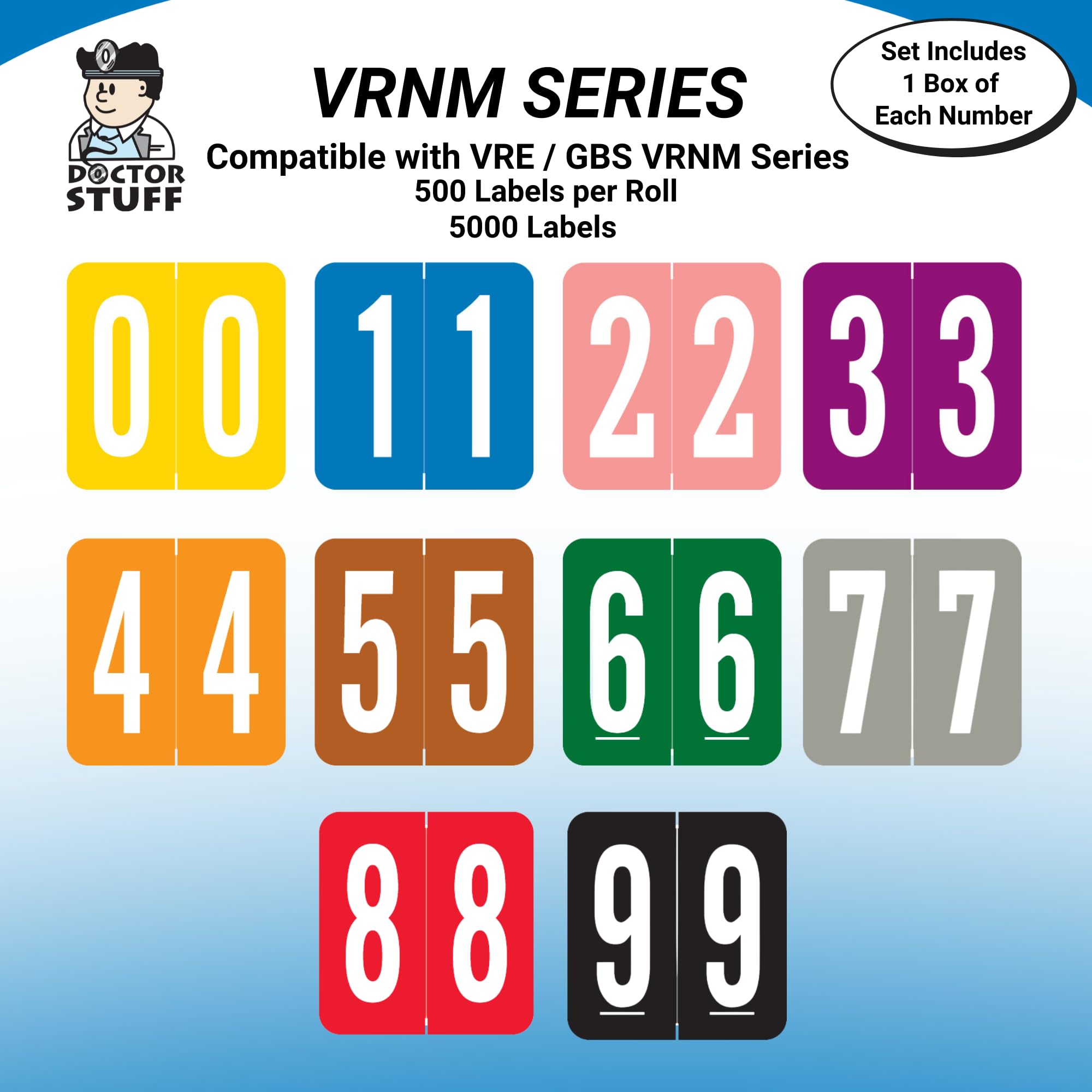 Doctor Stuff - File Folder Labels, Complete Set of Numbers 0-9, VRE/GBS 8860 MatchSYS #1 - VRNM Series Chart Stickers, 1.3