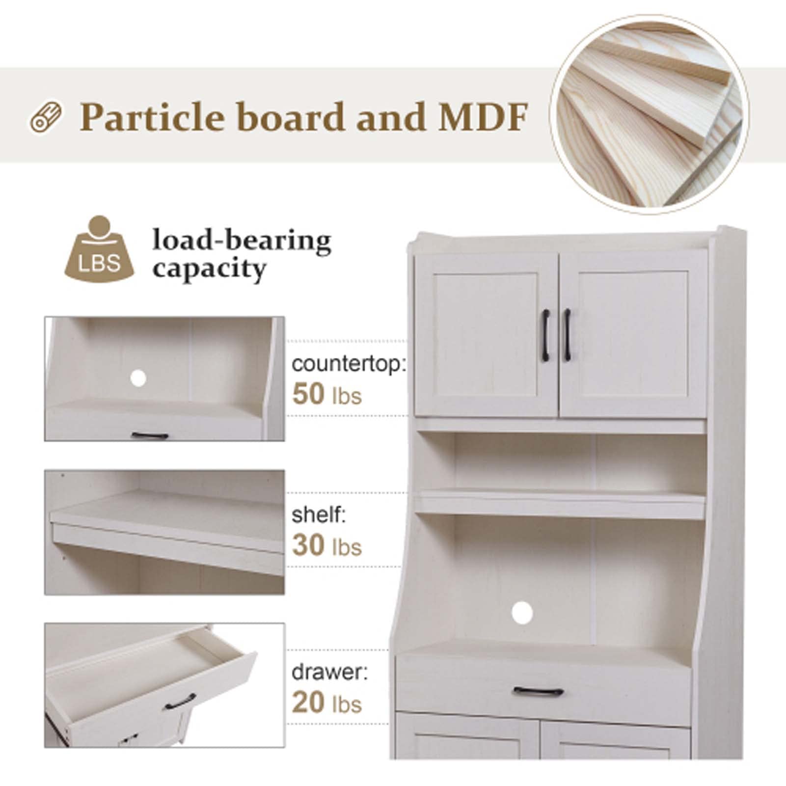 Antique White Kitchen Pantry Storage Cabinet with Adjustable Shelves & Doors - Buffet Organizer for Kitchen, Dining Room & Living Room - Perfect for Storing Dishes, Cookware & Home Decor