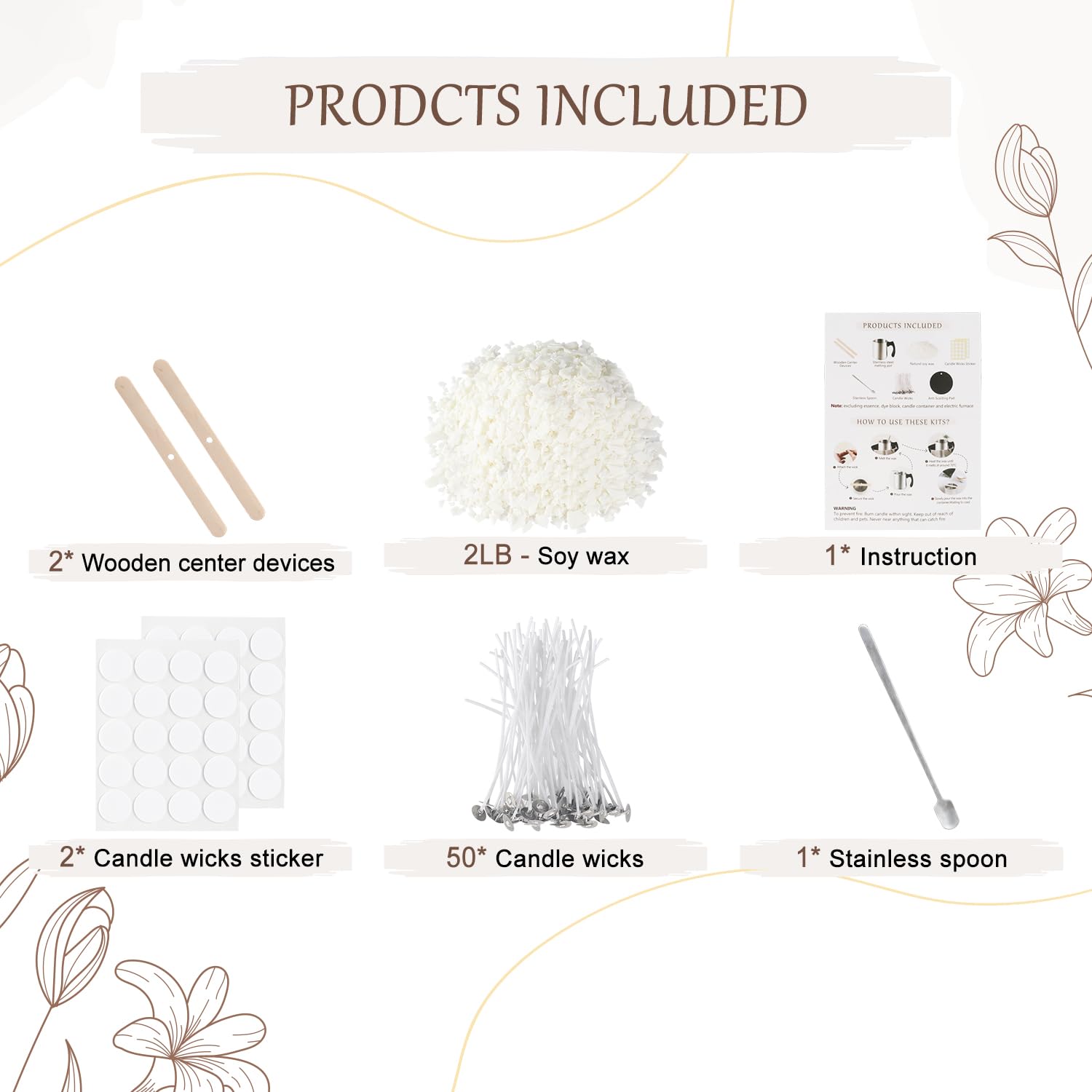 Premium DIY Candle Making Kit with 2LB Natural Soy Wax Flakes, 100 Cotton Wicks & 2 Wooden Wick Holders - Perfect for Home Crafts, Gifts & Aromatherapy Relaxation