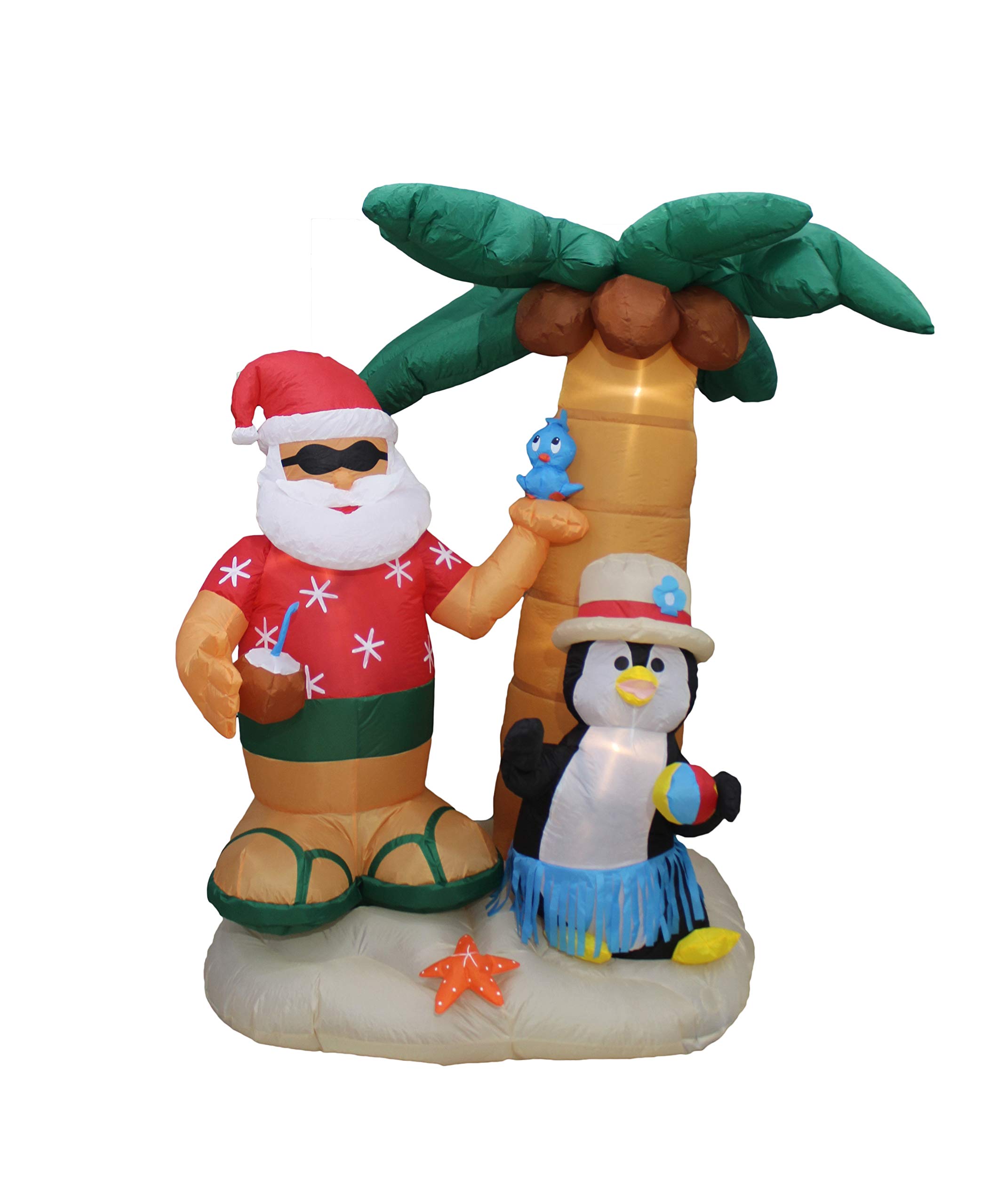 6ft Animated Santa & Reindeer Airplane + 7ft Santa & Penguin with Palm Tree Christmas Decorations Set - Perfect for Indoor/Outdoor Holiday Parties, Home Decor, and Festive Office Celebrations