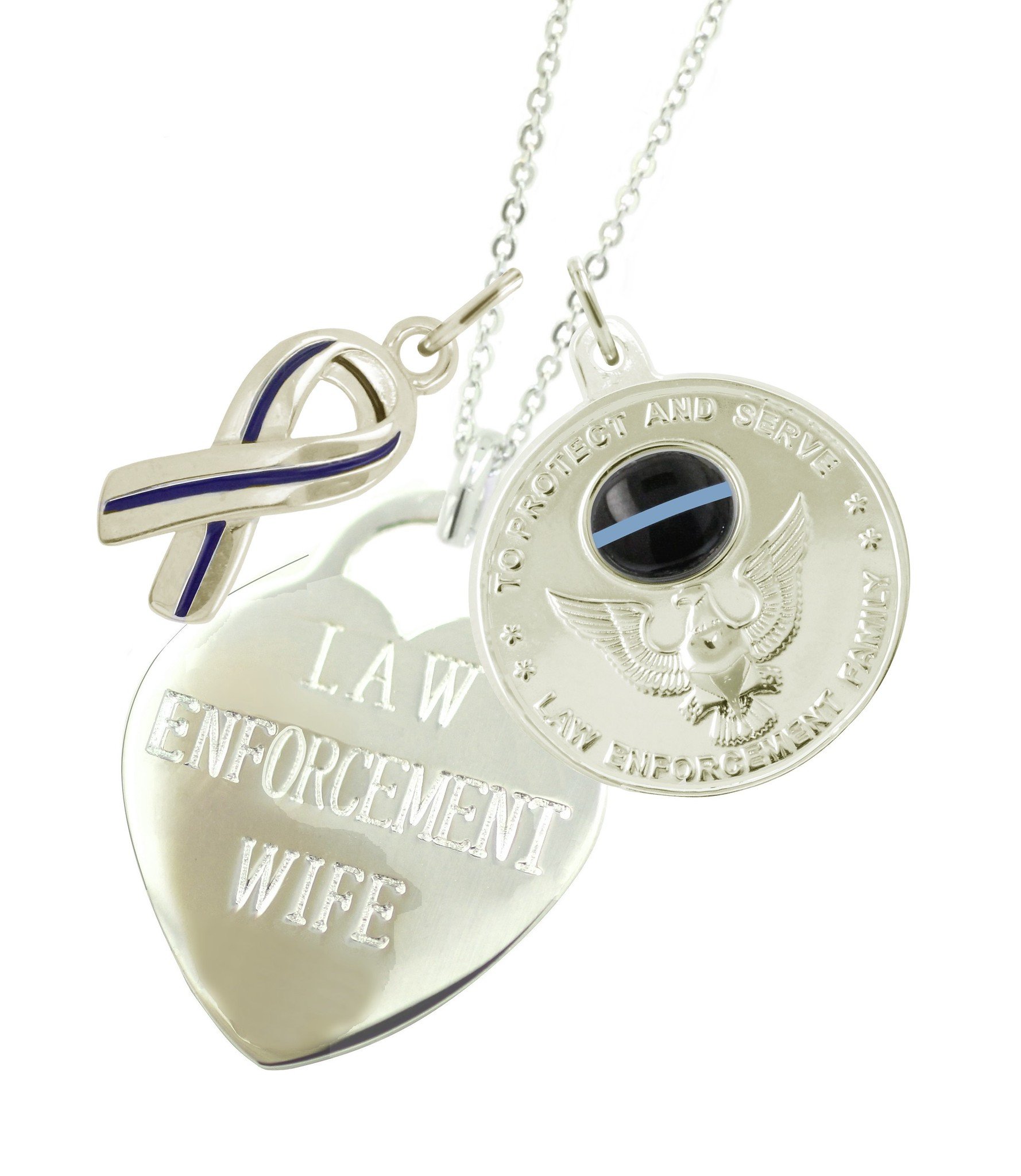 Sterling Silver Police Wife Necklace - Thin Blue Line Jewelry Gift for Law Enforcement Spouses - Perfect for Anniversaries, Appreciation & Everyday Wear
