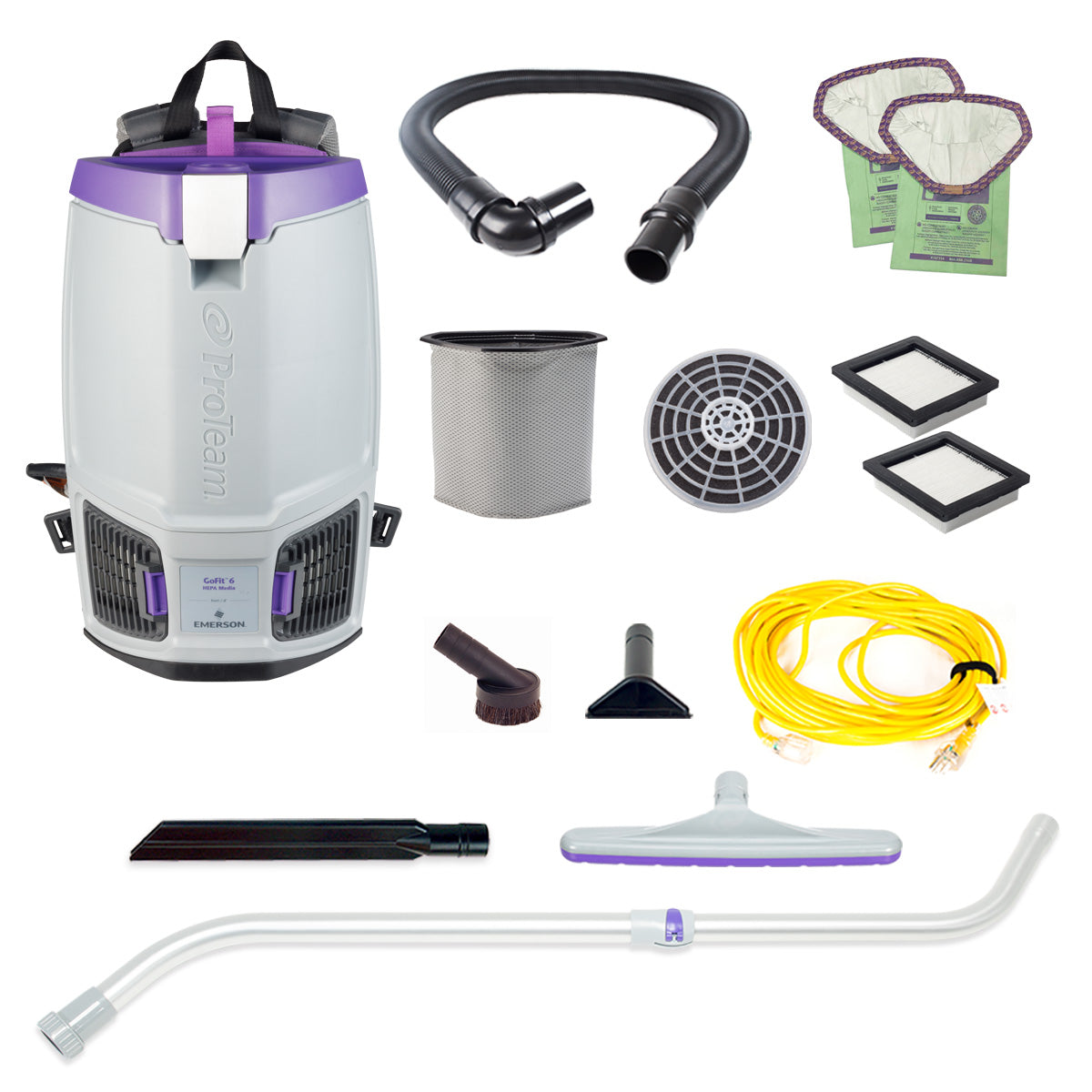 ProTeam 107696 GoFit 6 Backpack Vacuum Cleaner - 6 Quart Capacity with Xover Multi-Surface Telescoping Wand Tool Kit - Perfect for Commercial Cleaning, Schools, and Office Maintenance