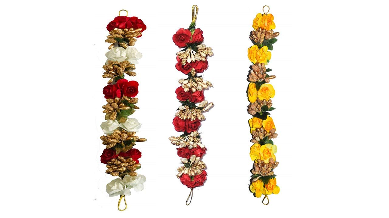 CHRONEX Bridal Flower and Fabric Hair Accessories - Artificial Flower Gajra, Juda Band for Women & Girls - Multi Color Hair Extension - Perfect for Weddings, Parties & Festivals (Pack of 1)