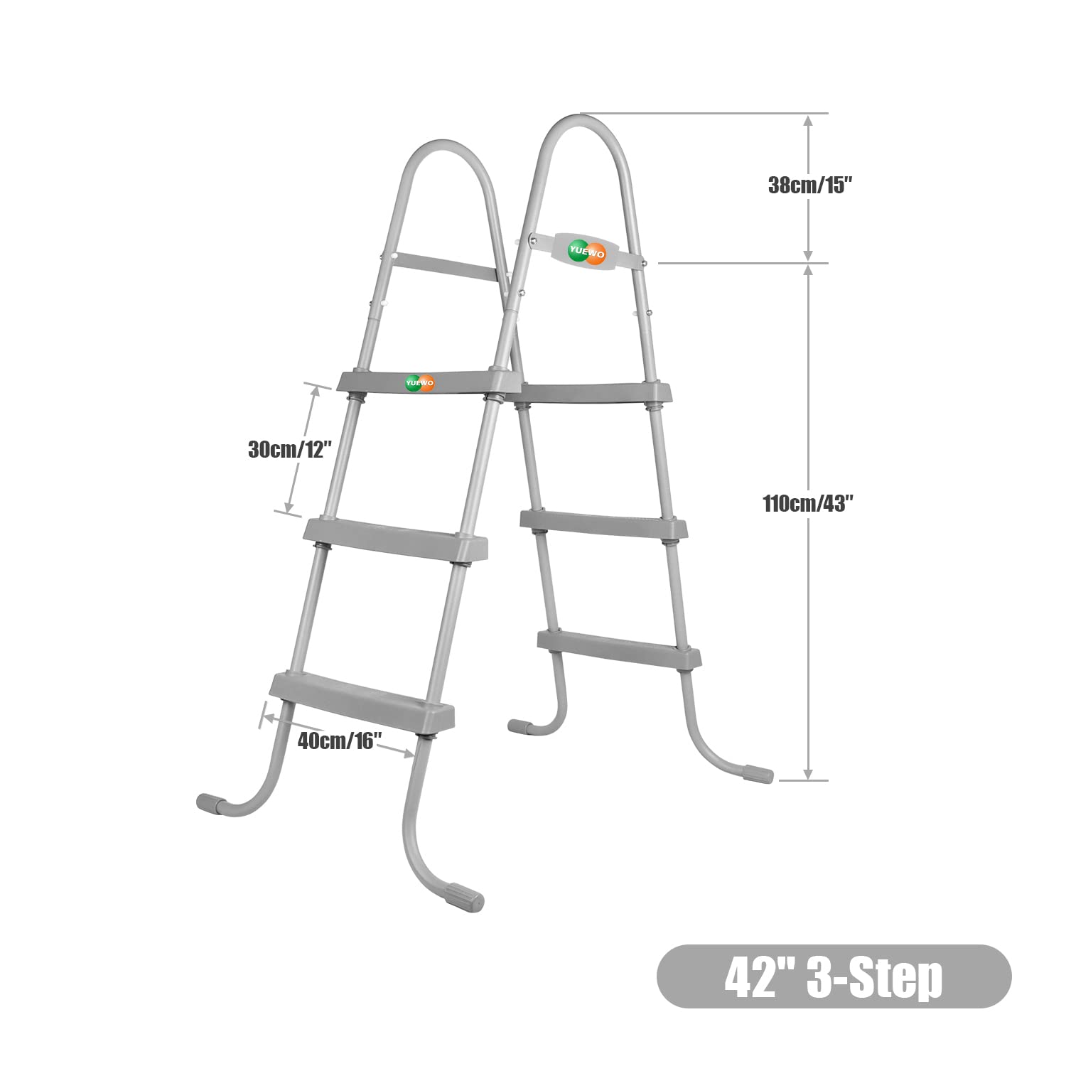 YUEWO 42 Inch 3-Step Steel Frame Above Ground Pool Ladder with Non-Slip Plastic Steps - Heavy Duty Entry/Exit System for Inground & Above Ground Swimming Pools - Perfect for Backyard, Family Use and Summer Outdoor Activities