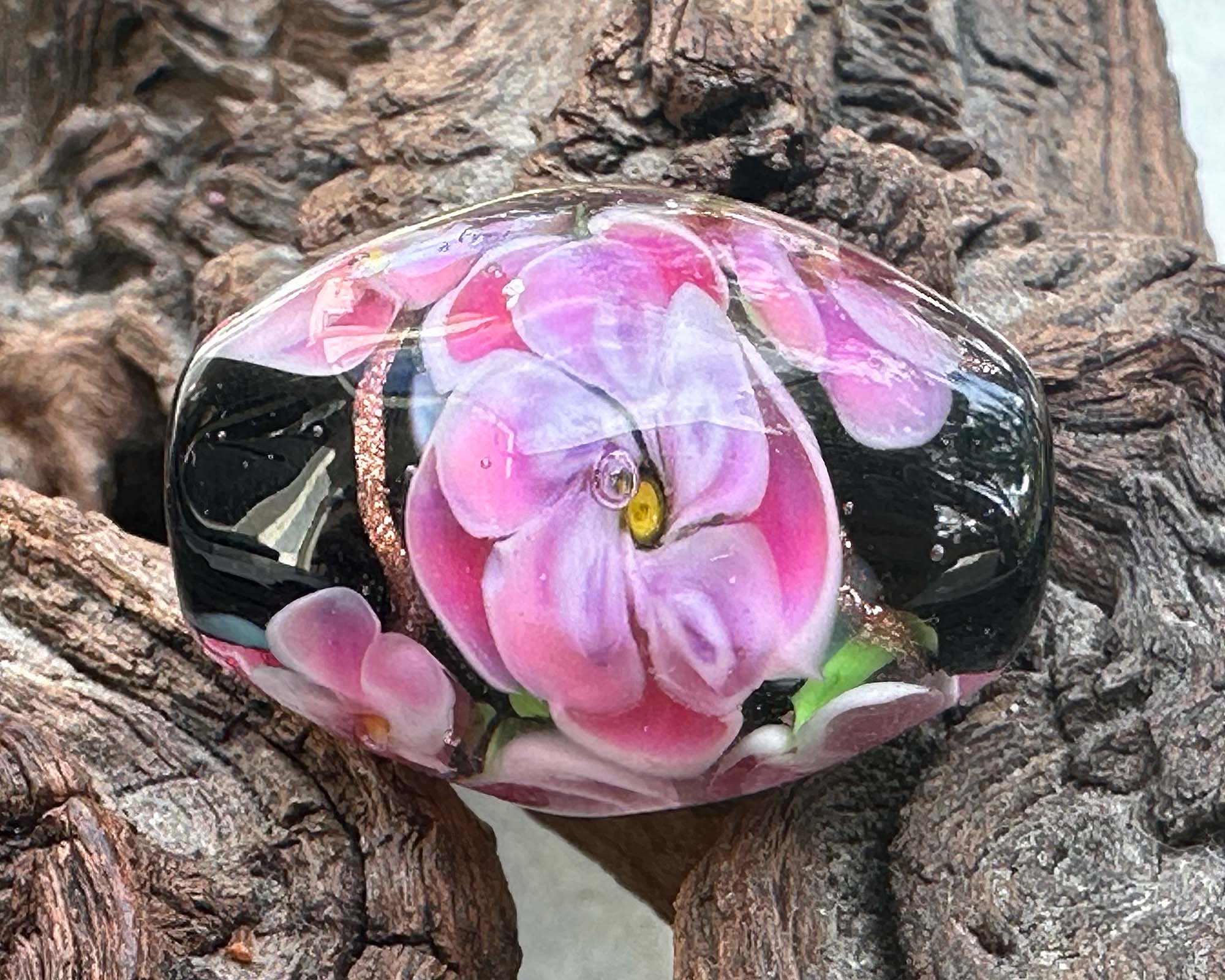 Handmade Pink Floral Lampwork Glass Focal Bead for Jewelry Making - Perfect for Necklaces, Bracelets, and DIY Craft Projects