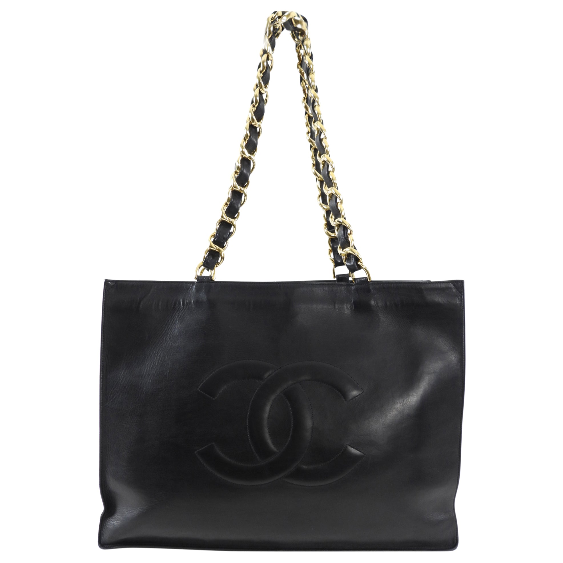 Vintage Chanel 1994 XL Smooth Lambskin Leather CC Chain Shoulder Tote Bag - Luxury Designer Handbag for Women, Perfect for Work, Travel & Evening Events