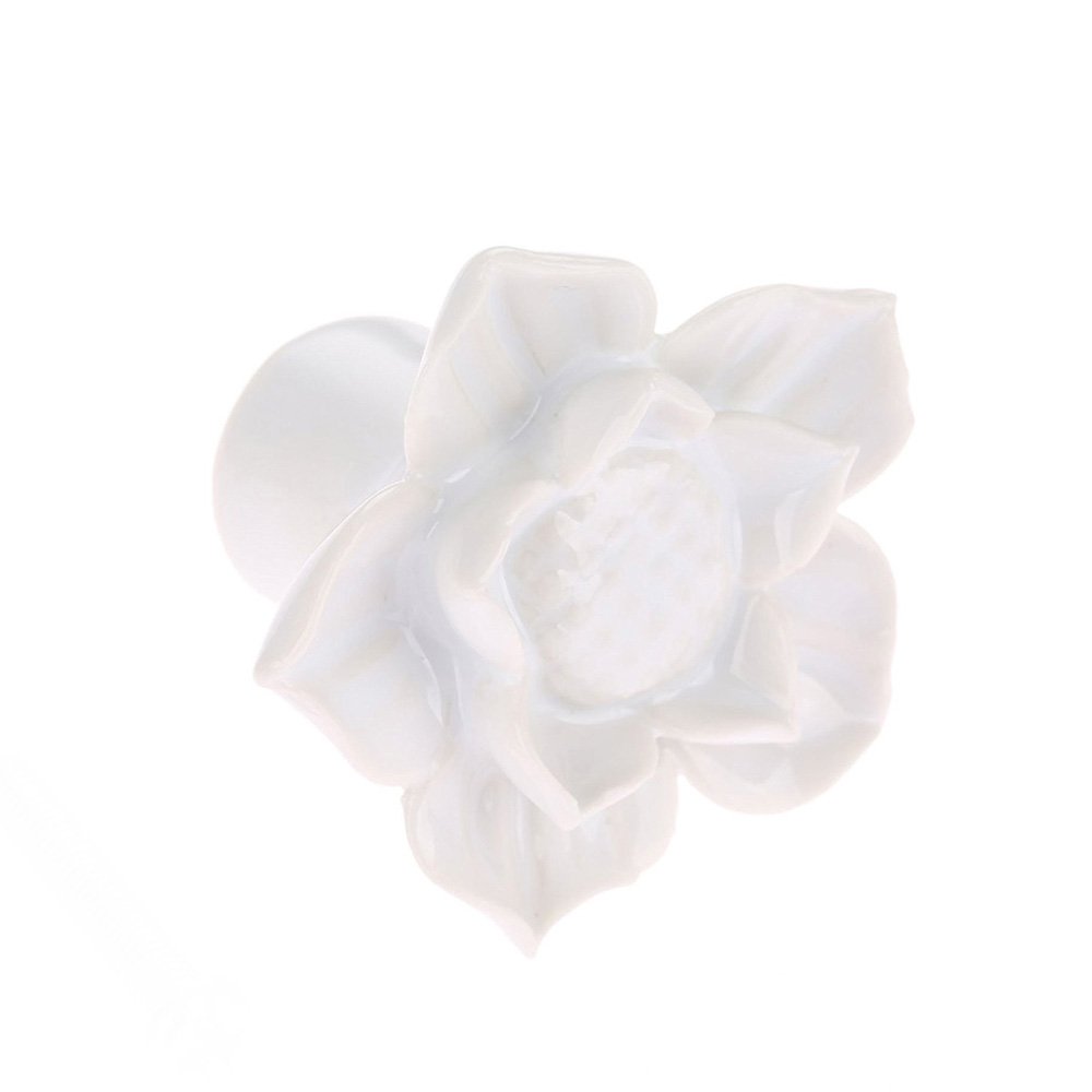 Ceramic Flower Drawer Knobs and Pulls - Pack of 6 White Cabinet Handles for DIY Furniture, Dresser, Cupboard & Bin Door - Perfect for Home Decor, Kitchen Cabinets & Bathroom Vanities