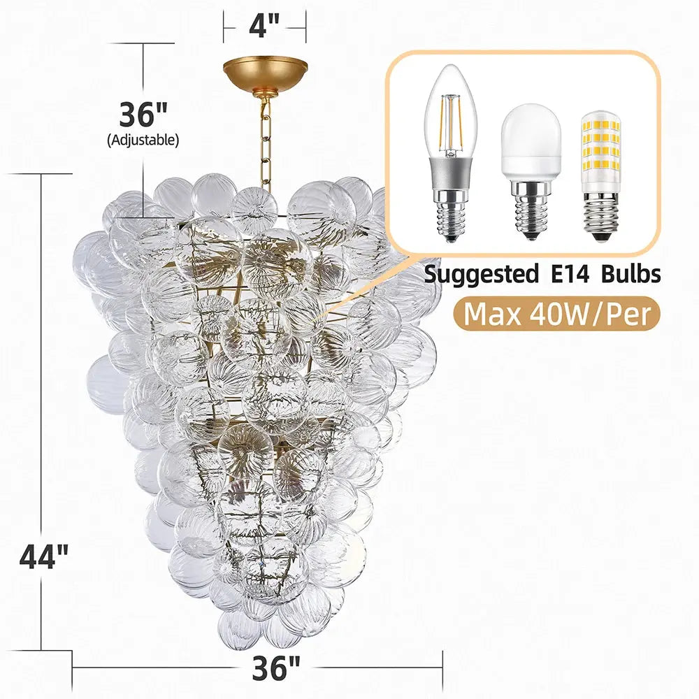 Talia Style Bubble Chandelier - Small/Medium/Large Sizes - Elegant Crystal Ceiling Light Fixture for Dining Room, Bedroom & Living Room Decor