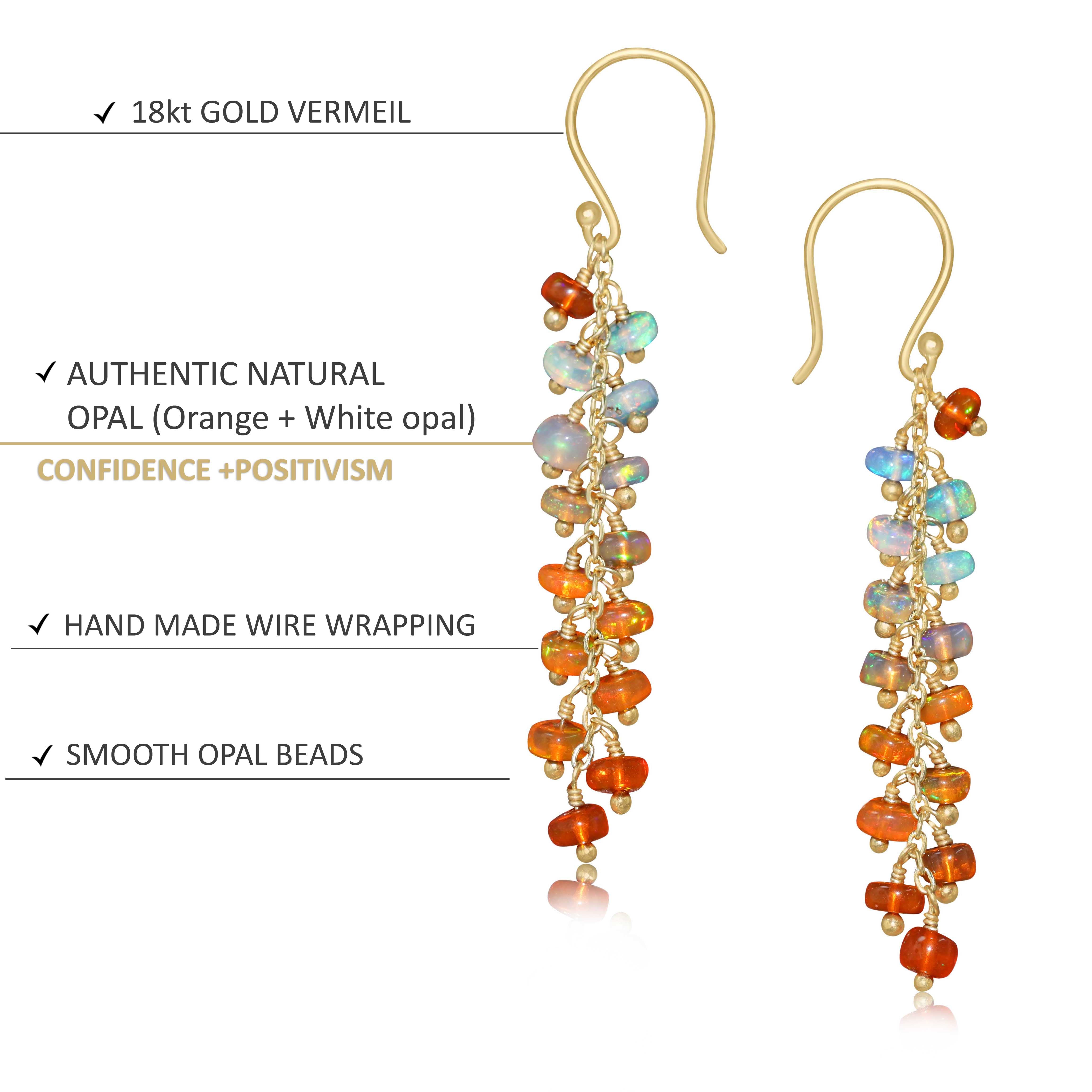 Natural Orange Opal Beaded Long Cluster Dangle Earrings - Handmade Boho Chic Jewelry for Women, Perfect for Parties, Weddings & Everyday Wear