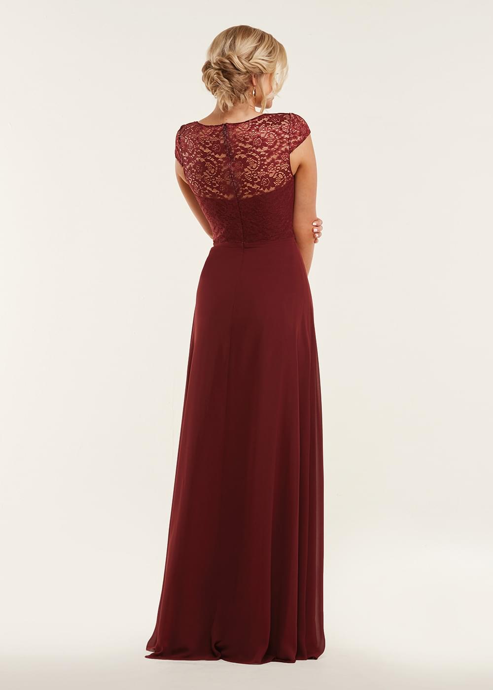 Elegant 80163 Lace Bodice A-Line Chiffon Bridesmaid Dress - Perfect for Weddings, Formal Events & Special Occasions