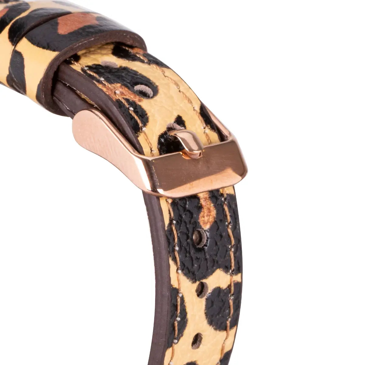 Leopard Print Genuine Leather Ultra Slim Apple Watch Band with Gold Rivets - Stylish & Durable for Workouts, Office & Everyday Wear