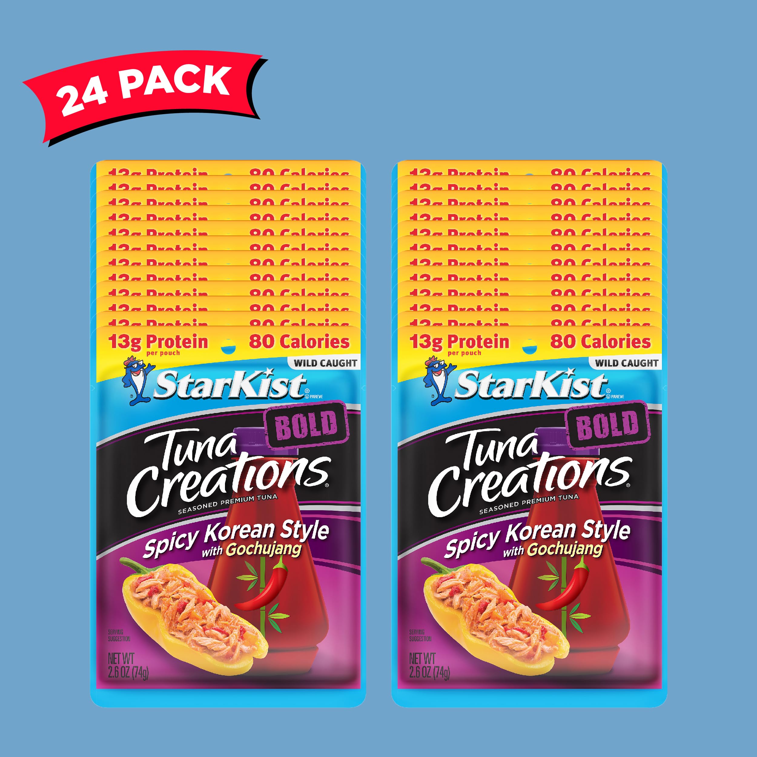 StarKist Tuna Creations BOLD Spicy Korean Style with Gochujang Sauce - 2.6 Oz Pouch (Pack of 24) - Perfect for Sandwiches, Salads & Quick Meals